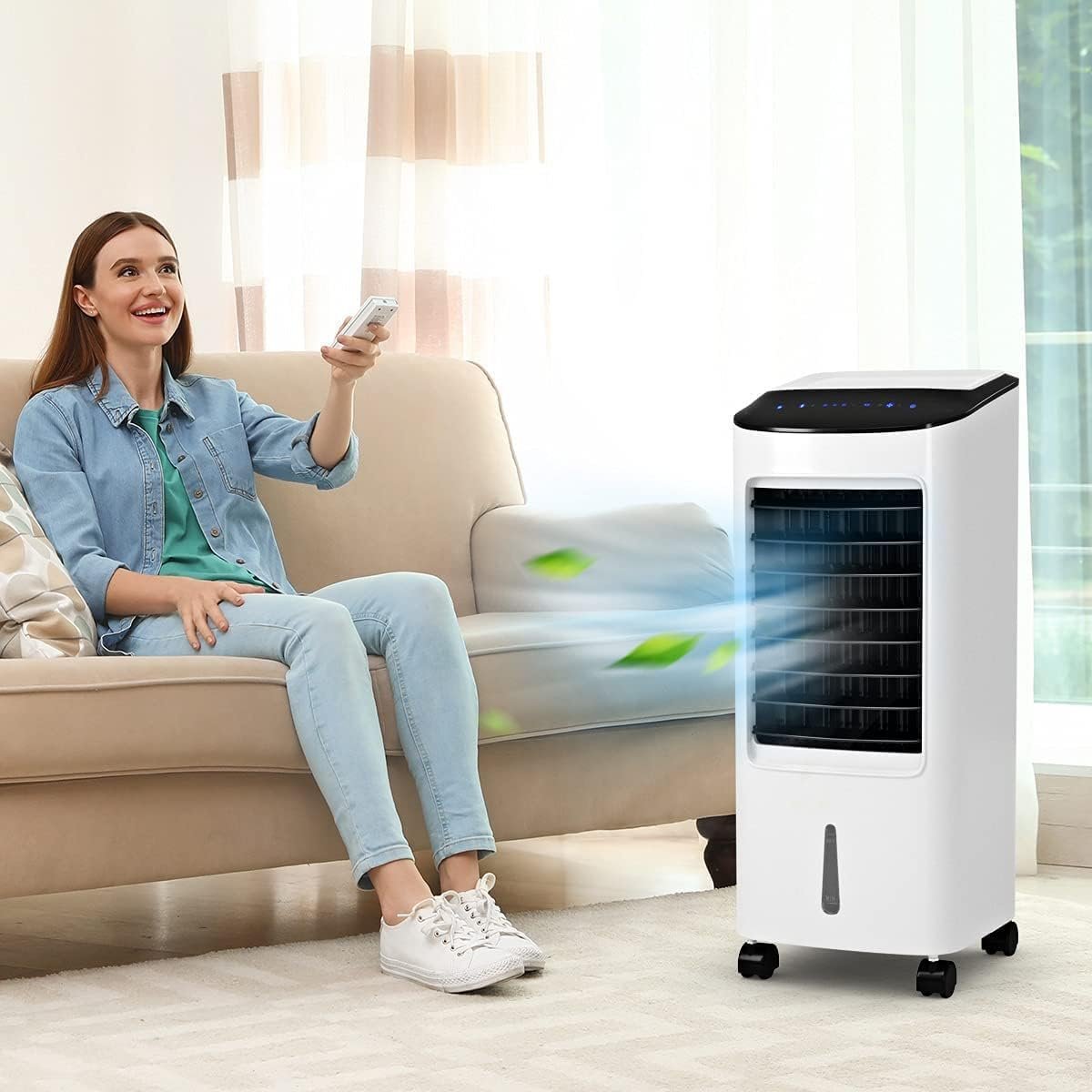Rafraîchisseur d’Air Mobile 4 en 1 Fonction de Réfrigération Humidification Purification Ventilation Réservoir 7L 65W 3 Vitesses Minuterie – Image 2