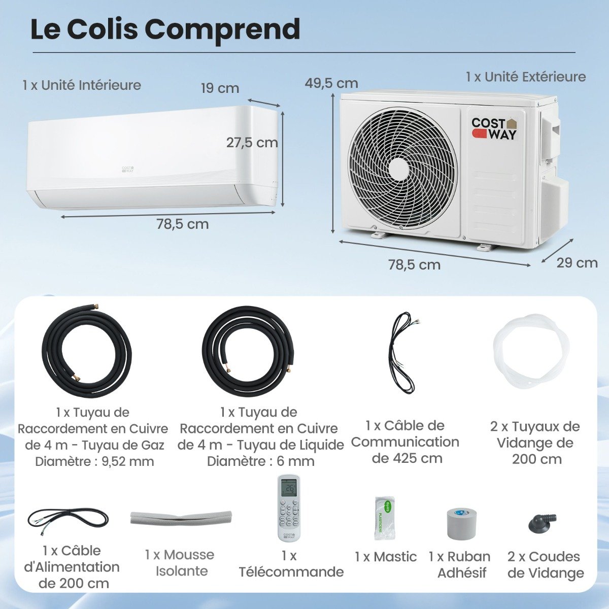 Climatiseur Mini Split 12000 BTU (3,4 kW) Unité AC Énergétiquement Efficace A++ avec Système de Pompe à Chaleur pour jusqu’à 70㎡ Blanc – Image 10