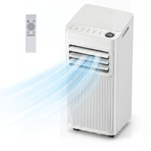 Climatiseur Mobile Silencieux 9000 BTU 3 en 1 Climatiseur Déshumidificateur Ventilateur Mode Sommeil Minuterie 24H jusqu'à 42 m² Blanc