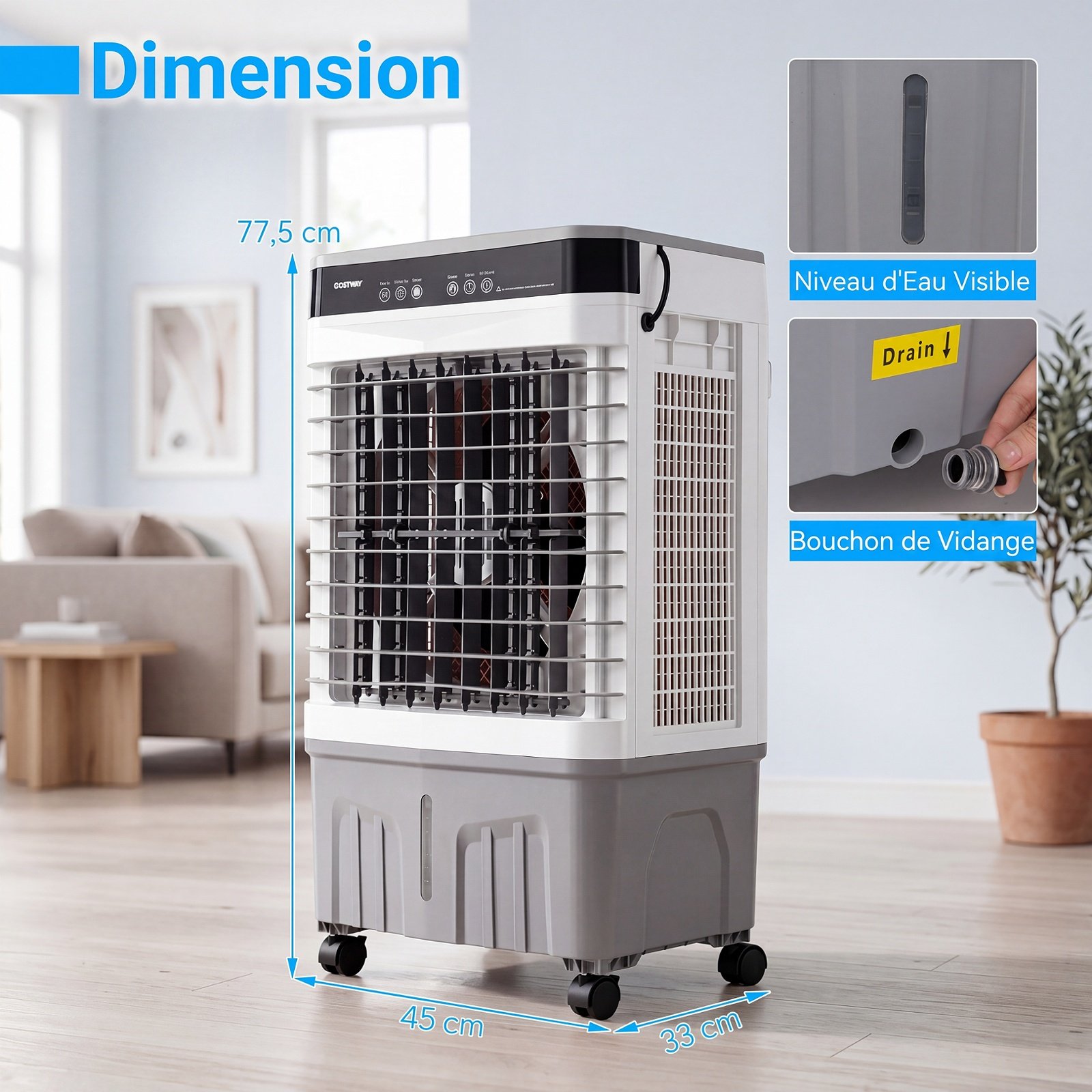Climatiseur Portable 3 en 1 Ventilateur Rafraîchisseur d’Air avec Télécommande Large Réservoir d’Eau Minuterie 12H 2 Modes & 3 Vitesses Blanc – Image 8
