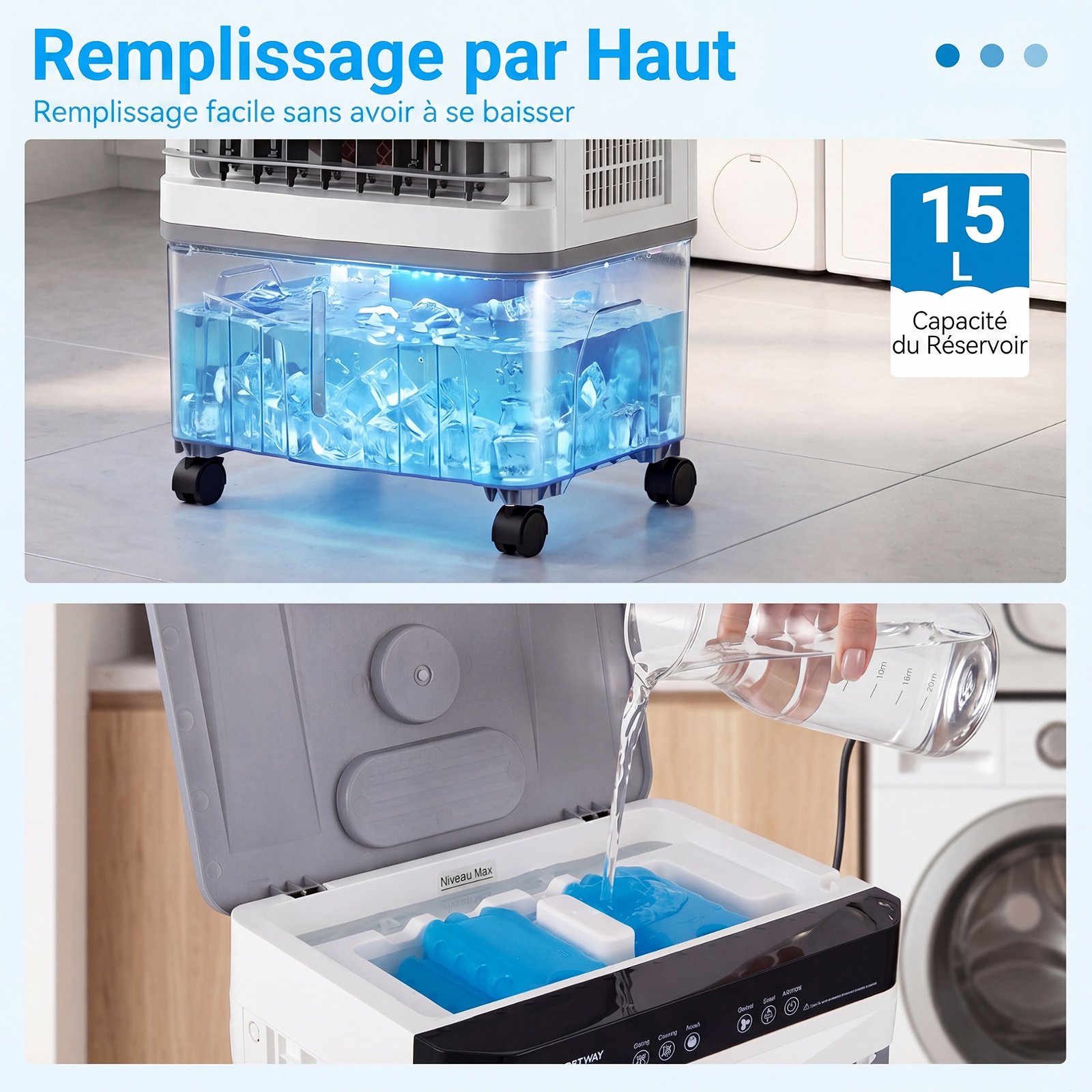 Climatiseur Portable 3 en 1 Ventilateur Rafraîchisseur d’Air avec Télécommande Large Réservoir d’Eau Minuterie 12H 2 Modes & 3 Vitesses Blanc – Image 6