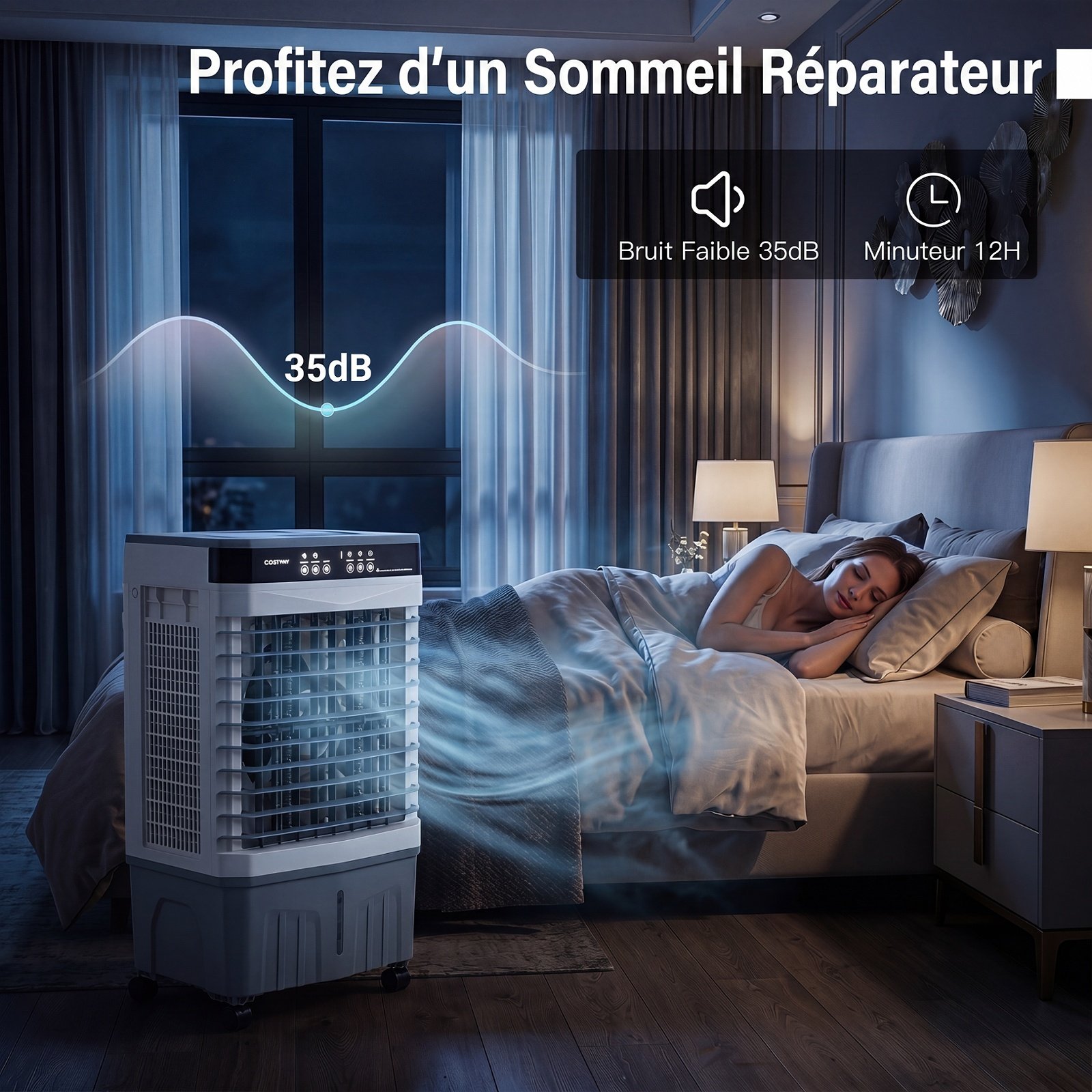 Climatiseur Portable 3 en 1 Ventilateur Rafraîchisseur d’Air avec Télécommande Large Réservoir d’Eau Minuterie 12H 2 Modes & 3 Vitesses Gris – Image 3