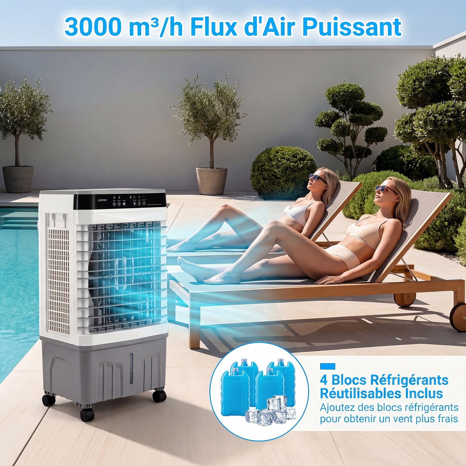 Climatiseur Portable 3 en 1 Ventilateur Rafraîchisseur d’Air avec Télécommande Large Réservoir d’Eau Minuterie 12H 2 Modes & 3 Vitesses Gris – Image 4