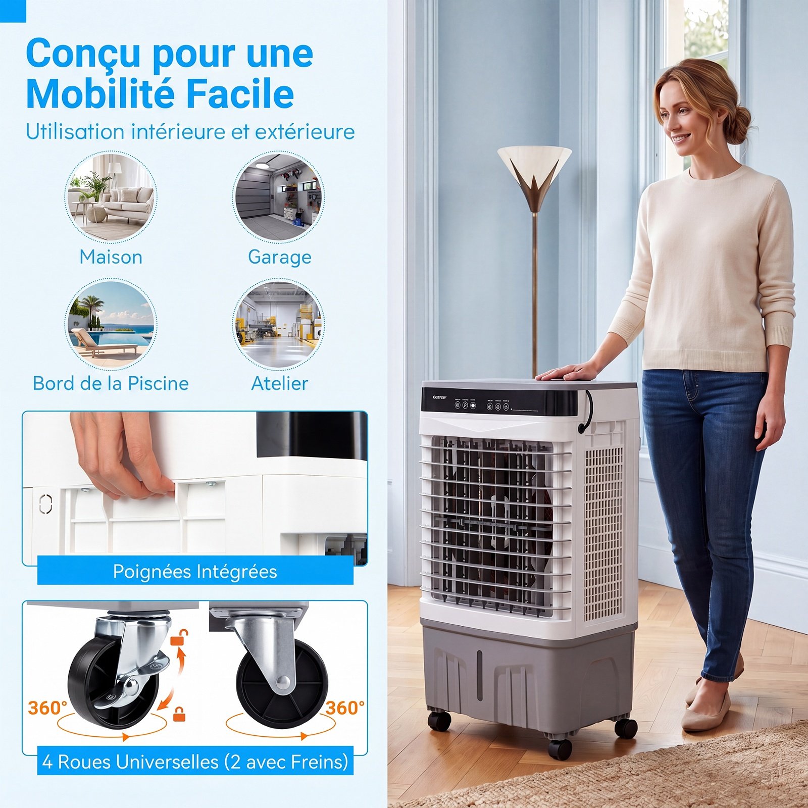 Climatiseur Portable 3 en 1 Ventilateur Rafraîchisseur d’Air avec Télécommande Large Réservoir d’Eau Minuterie 12H 2 Modes & 3 Vitesses Gris – Image 8