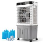Climatiseur Portable 3 en 1 Ventilateur Rafraîchisseur d’Air avec Télécommande Large Réservoir d’Eau Minuterie 12H 2 Modes & 3 Vitesses Gris