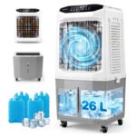 Climatiseur Portable 3 en 1 Ventilateur Rafraîchisseur d’Air avec Télécommande Large Réservoir d’Eau Minuterie 12H 2 Modes&3 Vitesses Blanc