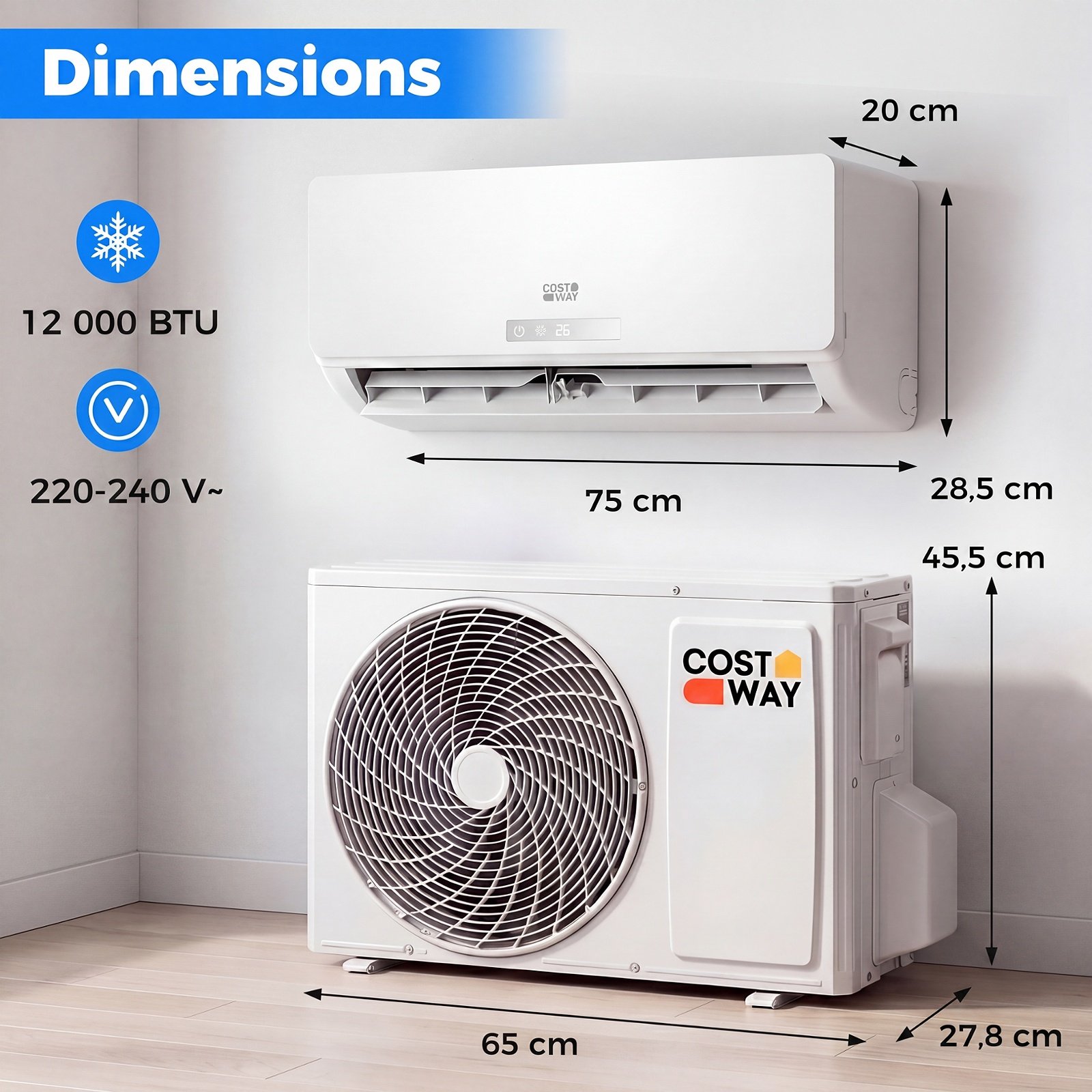 Climatiseur Reversible 12000 BTU 3,4 KW Climatiseur Split R32 avec Chauffage Refroidissement Silencieux 19 dB Classe A++ Blanc – Image 10