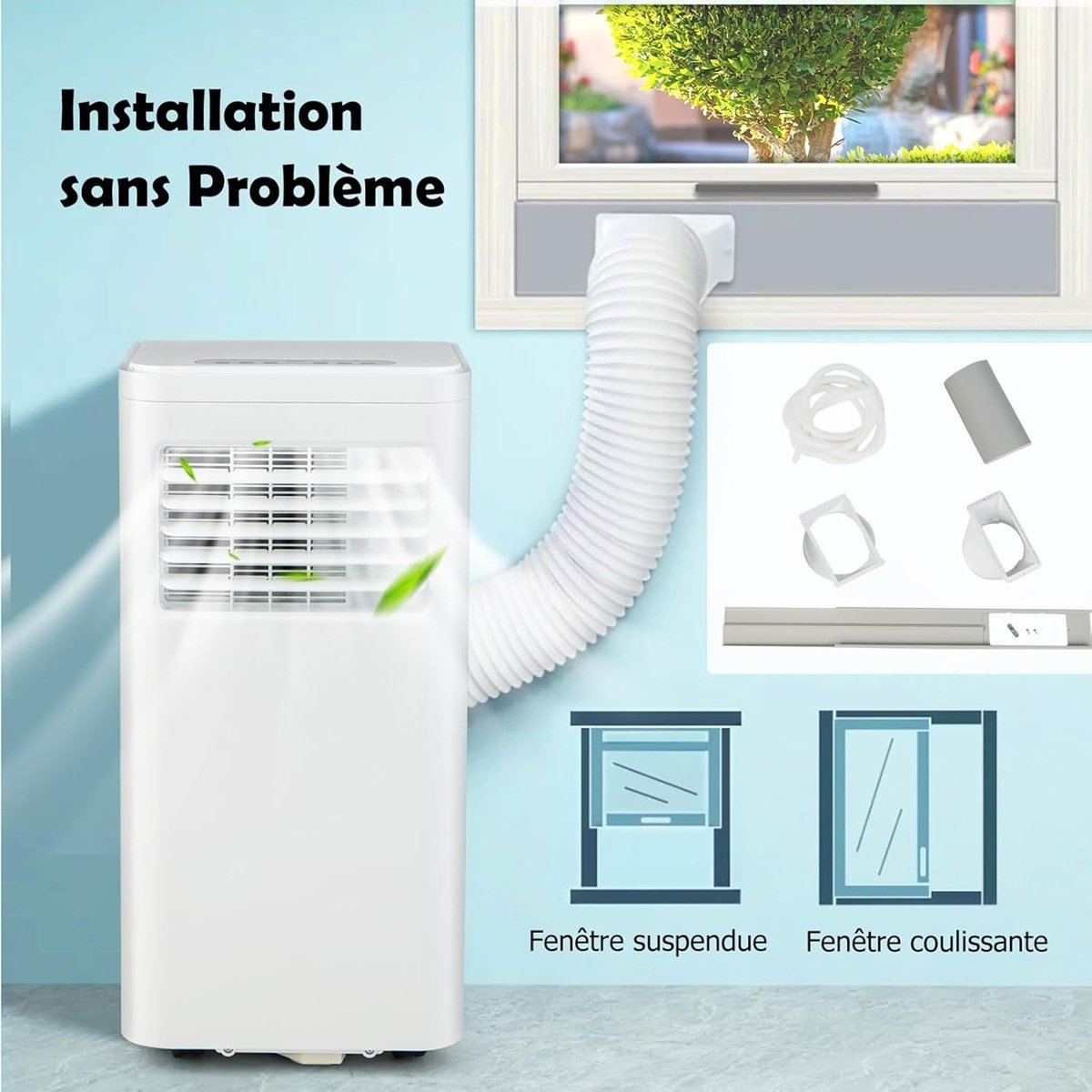 Climatiseur Silencieux Portable 9000btu 4 en 1 Refroidissement Ventilateur Déshumidificateur Télécommande Minuterie 24H Blanc – Image 7