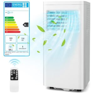 Climatiseur Silencieux Portable 9000btu 4 en 1 Refroidissement Ventilateur Déshumidificateur Télécommande Minuterie 24H Blanc