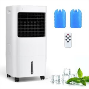 Ventilateur Rafraichisseur d’Air 3 en 1 Refroidisseur d’Air & Ventilateur & Humidificateur avec Télécommande Réservoir d'Eau 20L Blanc