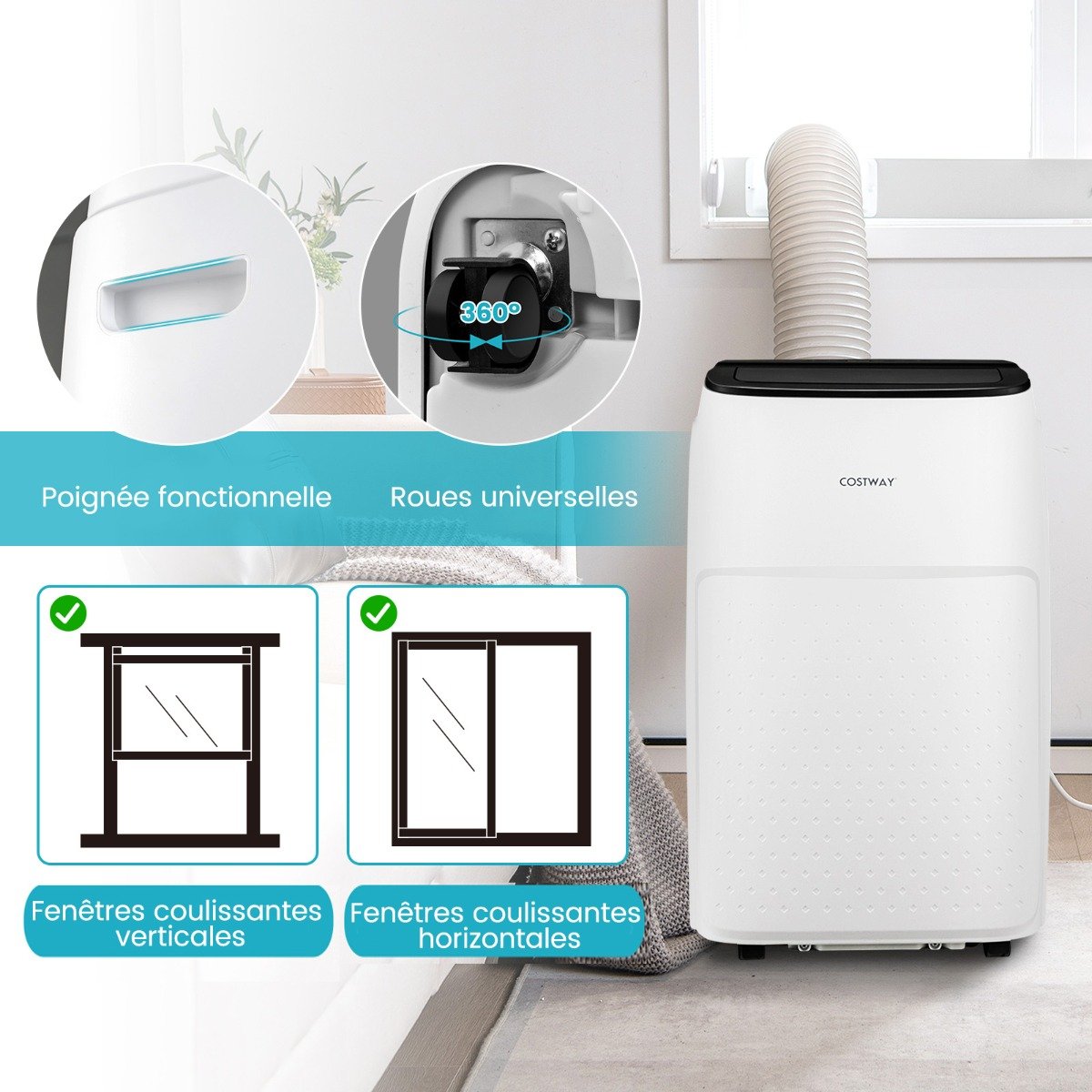 Climatiseur Mobile 4 en 1 Silencieux 14000 BTU avec Ventilateur Déshumidificateur Rafraîchisseur Chauffage Mode veille Classe A – Image 9