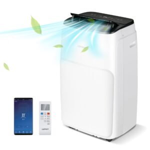 Climatiseur Mobile 4 en 1 Silencieux 12000 BTU avec Ventilateur Déshumidificateur Rafraîchisseur Chauffage Mode Veille Classe A