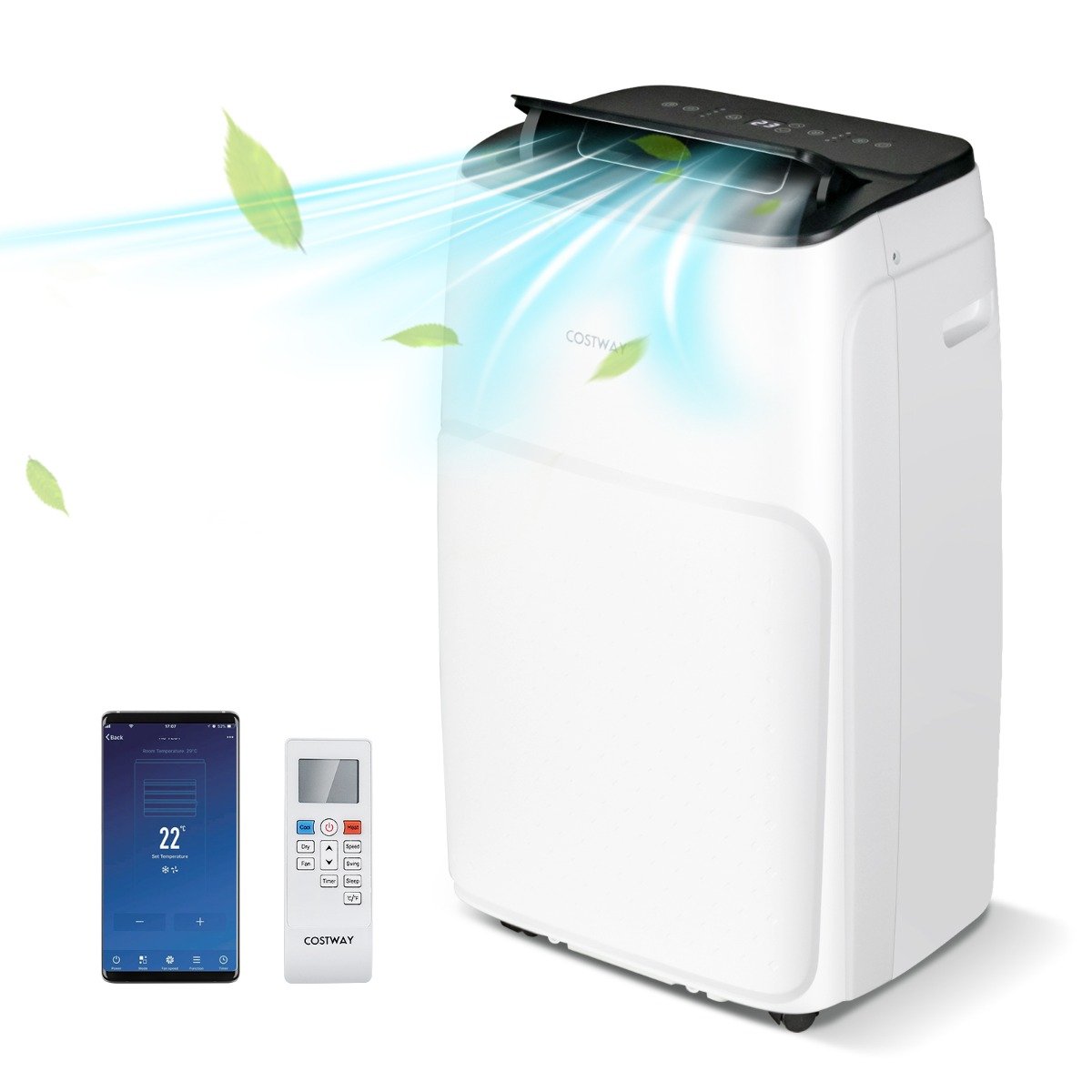 Climatiseur Mobile 4 en 1 Silencieux 14000 BTU avec Ventilateur Déshumidificateur Rafraîchisseur Chauffage Mode veille Classe A
