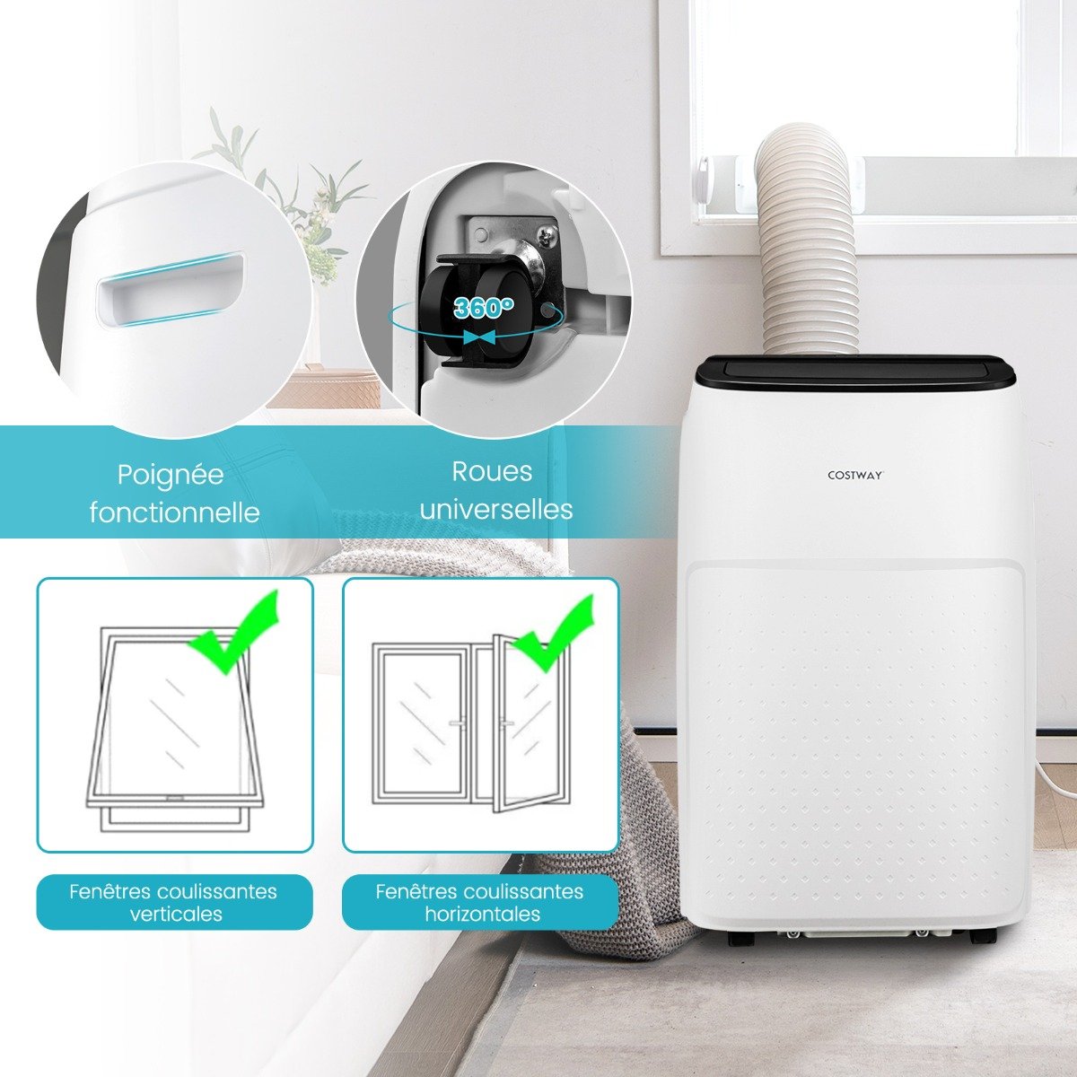 Climatiseur Mobile 4 en 1 Silencieux 14000 BTU avec Ventilateur Déshumidificateur Rafraîchisseur Chauffage Mode veille Classe A – Image 3