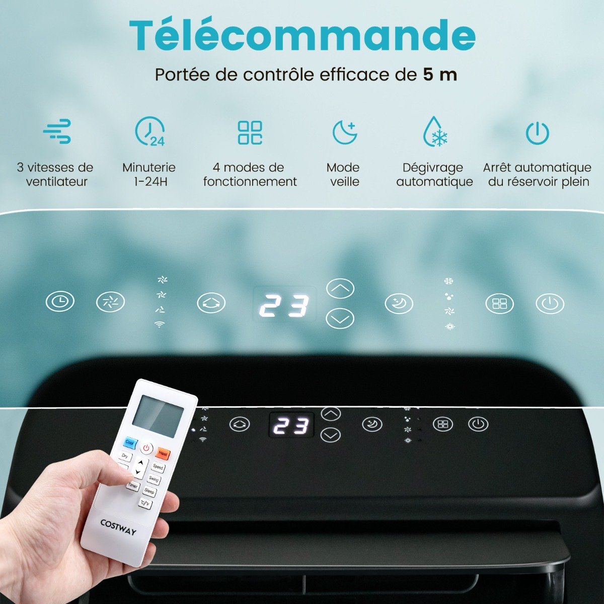 Climatiseur Mobile 4 en 1 Silencieux 14000 BTU avec Ventilateur Déshumidificateur Rafraîchisseur Chauffage Mode veille Classe A – Image 5