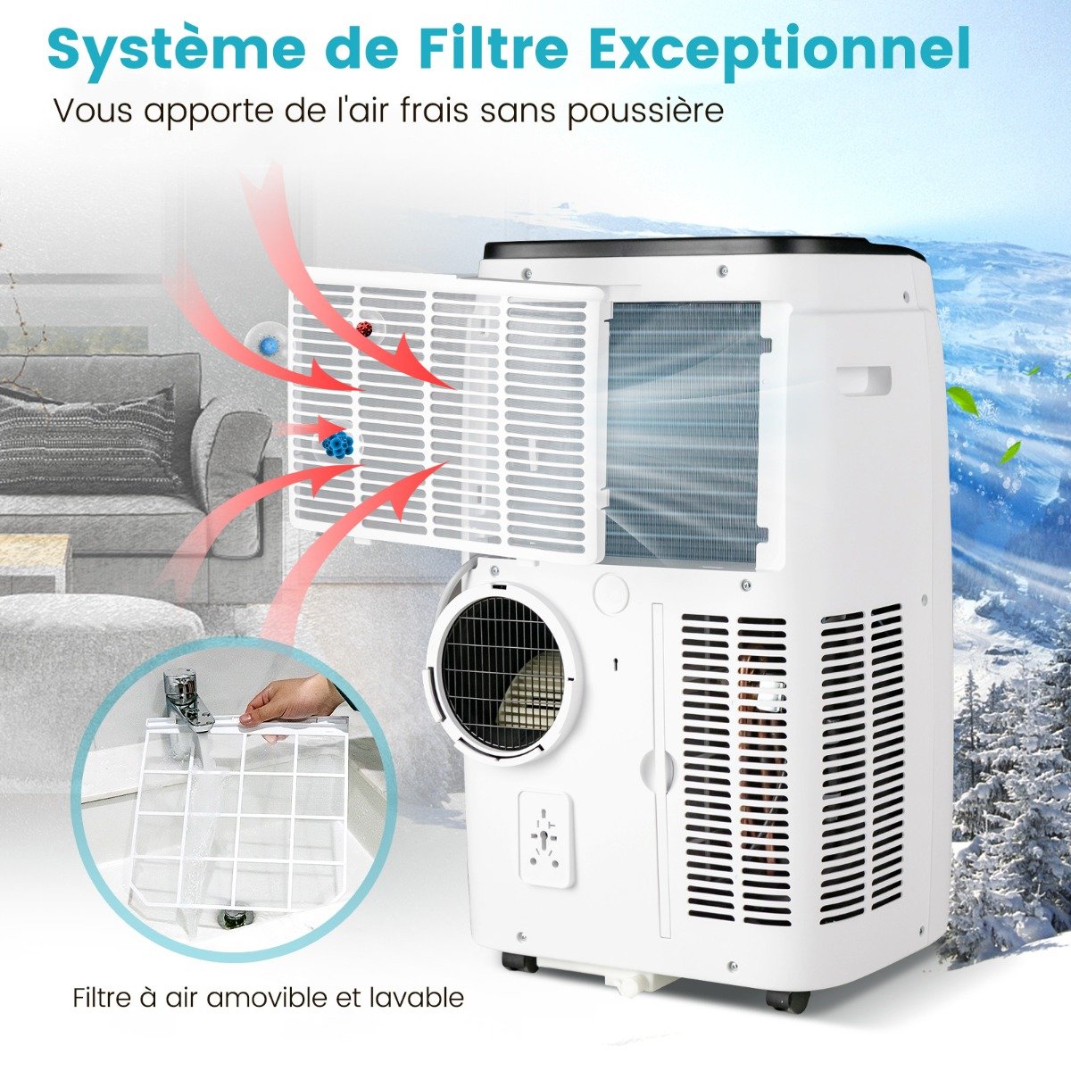 Climatiseur Mobile 4 en 1 Silencieux 14000 BTU avec Ventilateur Déshumidificateur Rafraîchisseur Chauffage Mode veille Classe A – Image 7