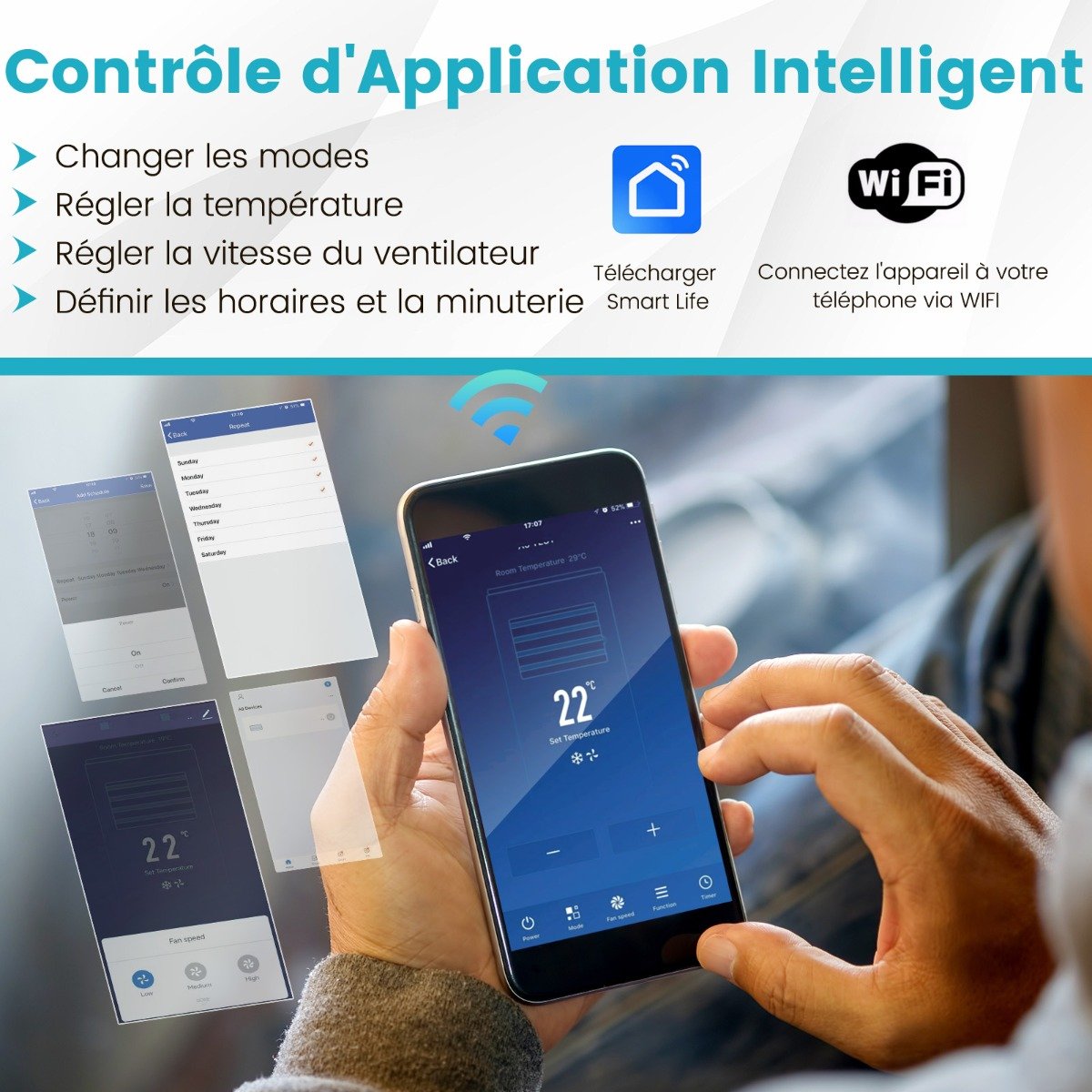 Climatiseur Mobile 4 en 1 Silencieux 14000 BTU avec Ventilateur Déshumidificateur Rafraîchisseur Chauffage Mode veille Classe A – Image 8