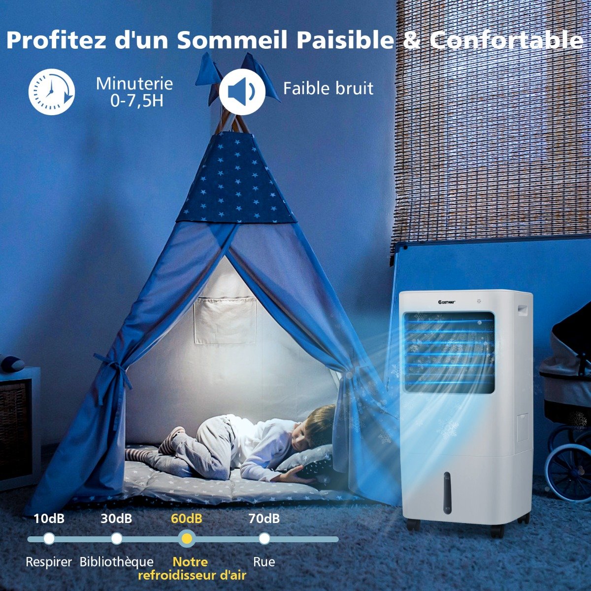 Climatiseur d'Air Mobile 4 en 1 Réservoir 20L Ventilateur Humidificateur Oscillation 40° 3 Modes 4 Vitesses Minuterie 7,5H – Image 2