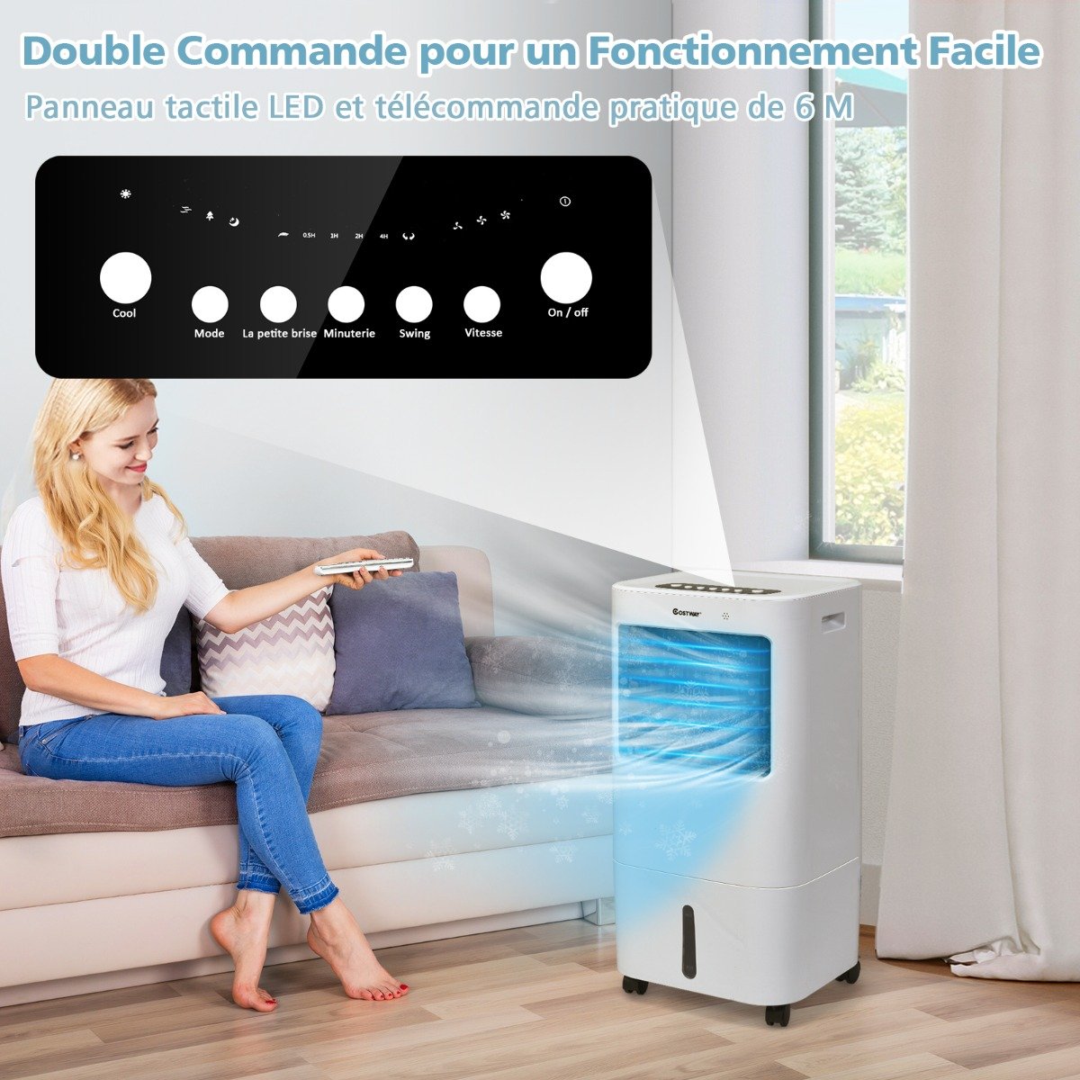 Climatiseur d'Air Mobile 4 en 1 Réservoir 20L Ventilateur Humidificateur Oscillation 40° 3 Modes 4 Vitesses Minuterie 7,5H – Image 4