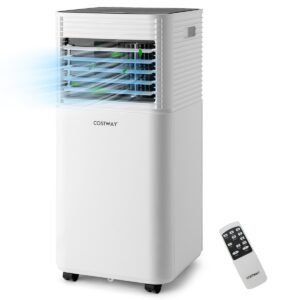 Climatiseur Mobile 4 en 1 Refroidissement Déshumidification Ventilateur 9000BTU 2 Vitesses Mode Veille Minuterie 24 h Blanc