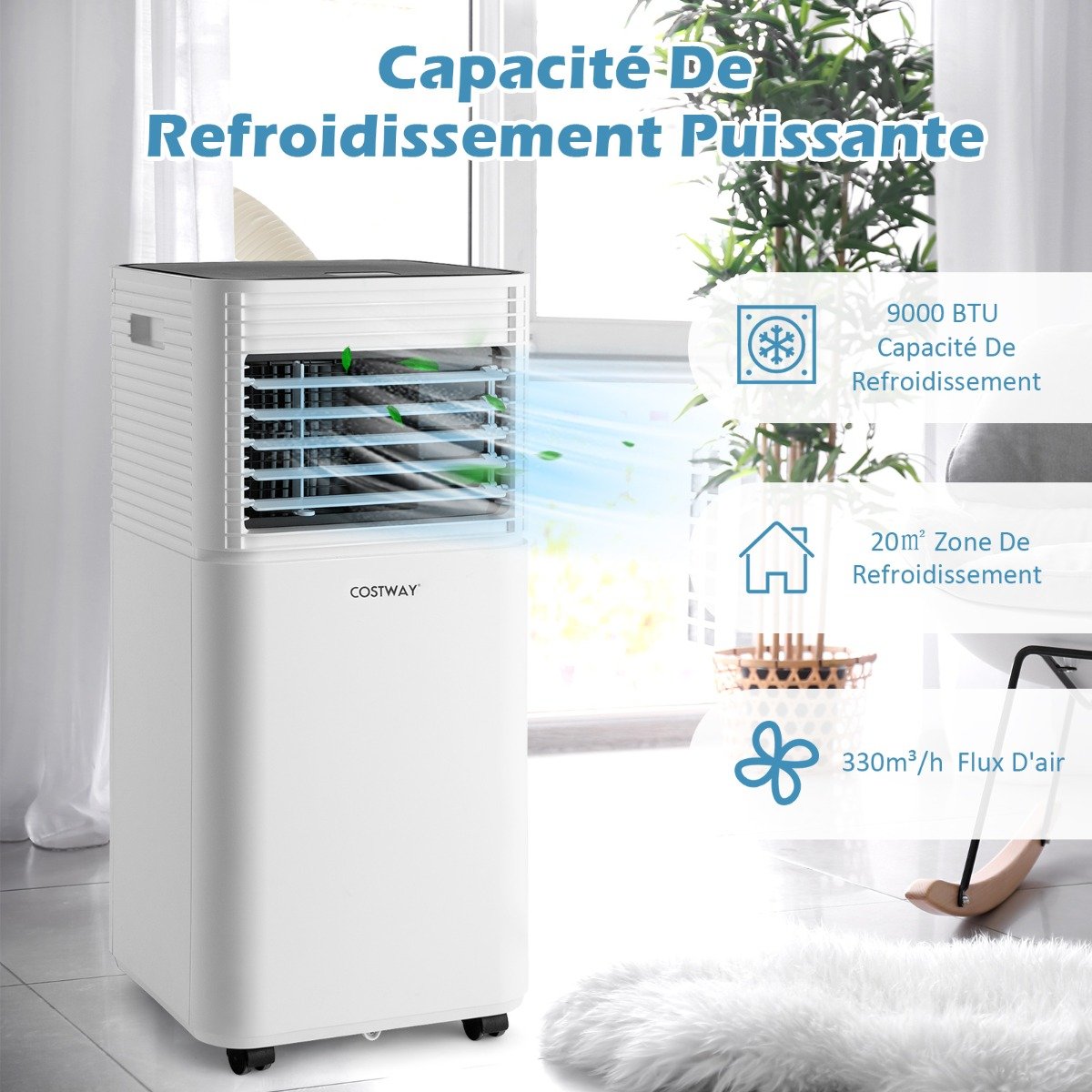 Climatiseur Mobile 4 en 1 Refroidissement Déshumidification Ventilateur 9000BTU 2 Vitesses Mode Veille Minuterie 24 h Blanc – Image 5
