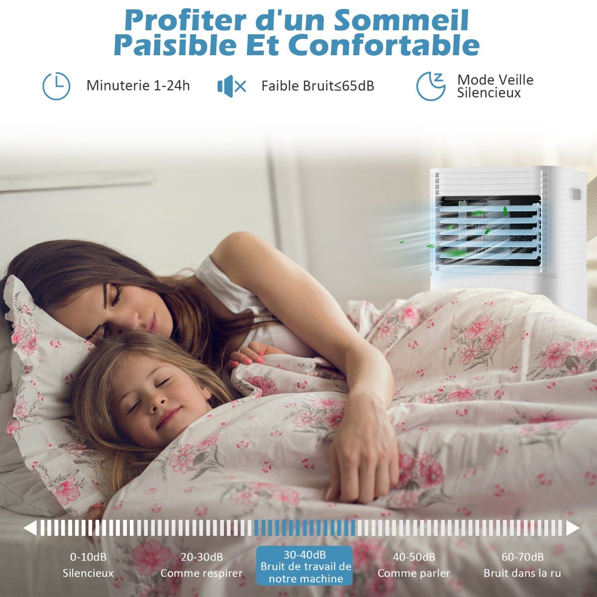 Climatiseur Mobile 4 en 1 Refroidissement Déshumidification Ventilateur 9000BTU 2 Vitesses Mode Veille Minuterie 24 h Blanc – Image 4