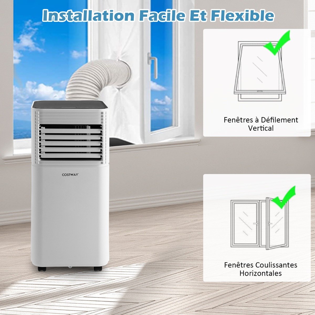 Climatiseur Mobile 4 en 1 Refroidissement Déshumidification Ventilateur 9000BTU 2 Vitesses Mode Veille Minuterie 24 h Blanc – Image 7