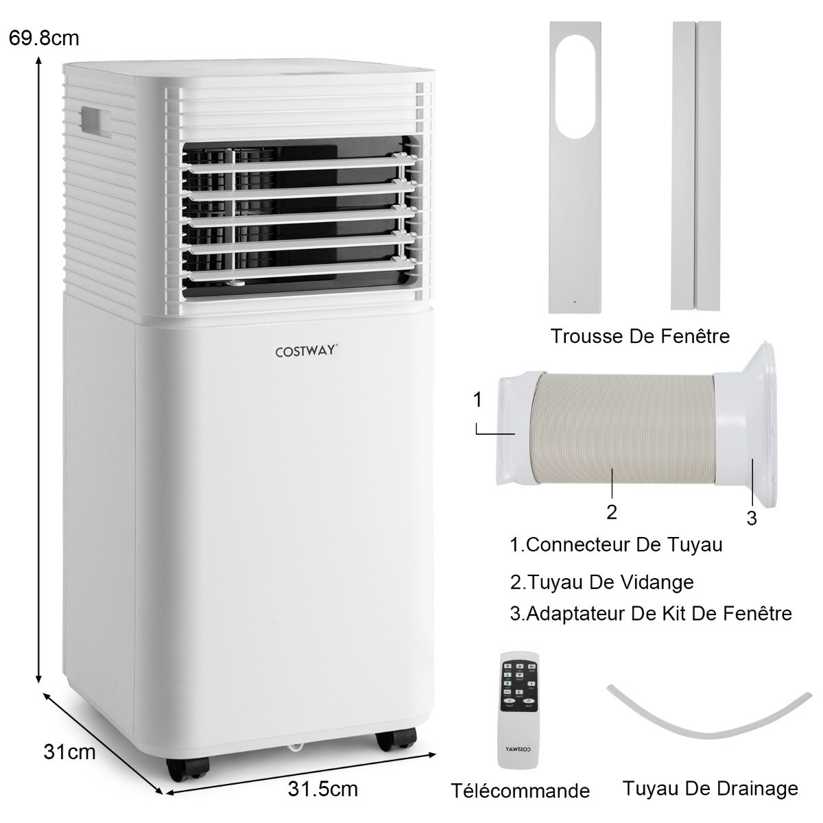 Climatiseur Mobile 4 en 1 Refroidissement Déshumidification Ventilateur 7000BTU 2 Vitesses – Image 10