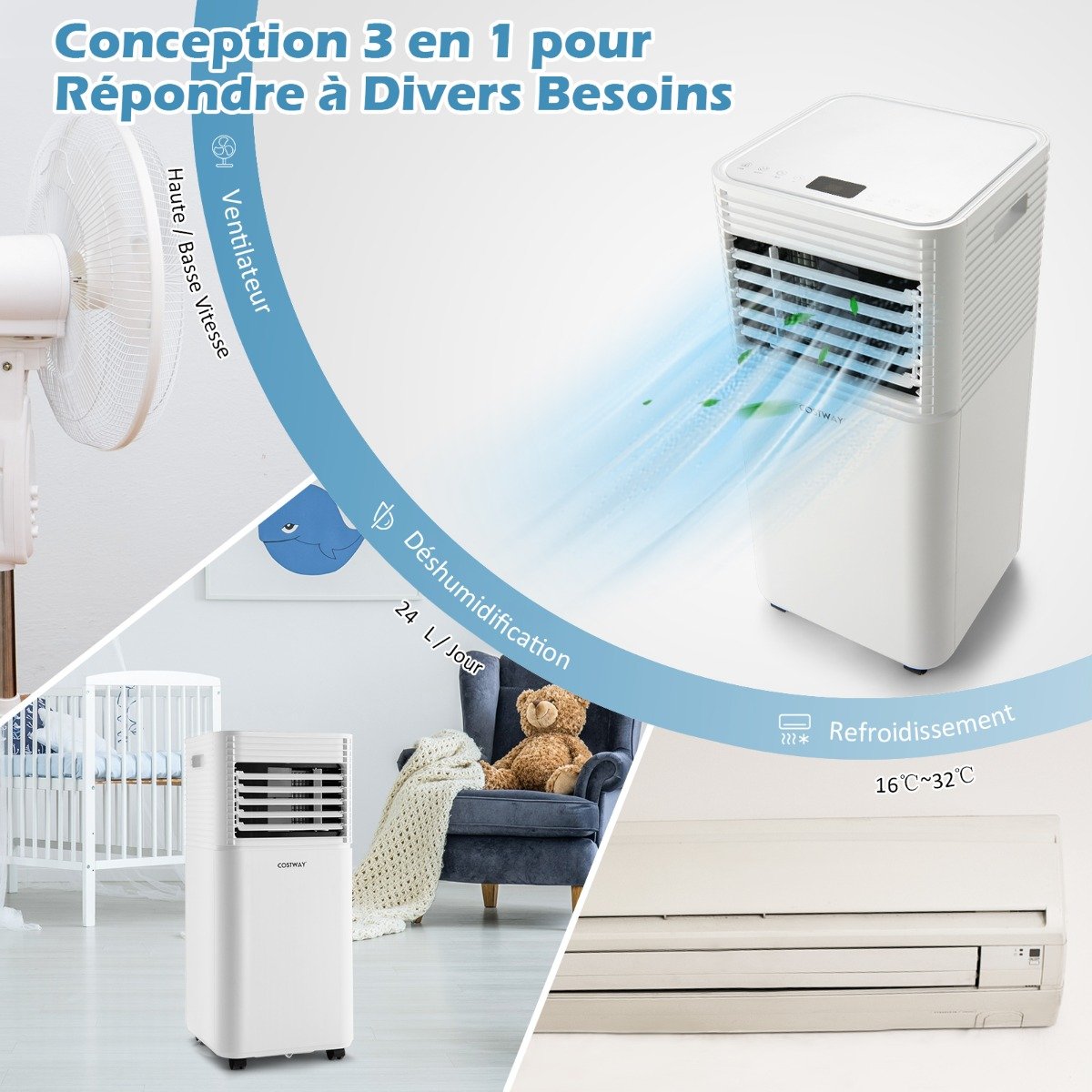 Climatiseur Mobile 4 en 1 Refroidissement Déshumidification Ventilateur 7000BTU 2 Vitesses – Image 8