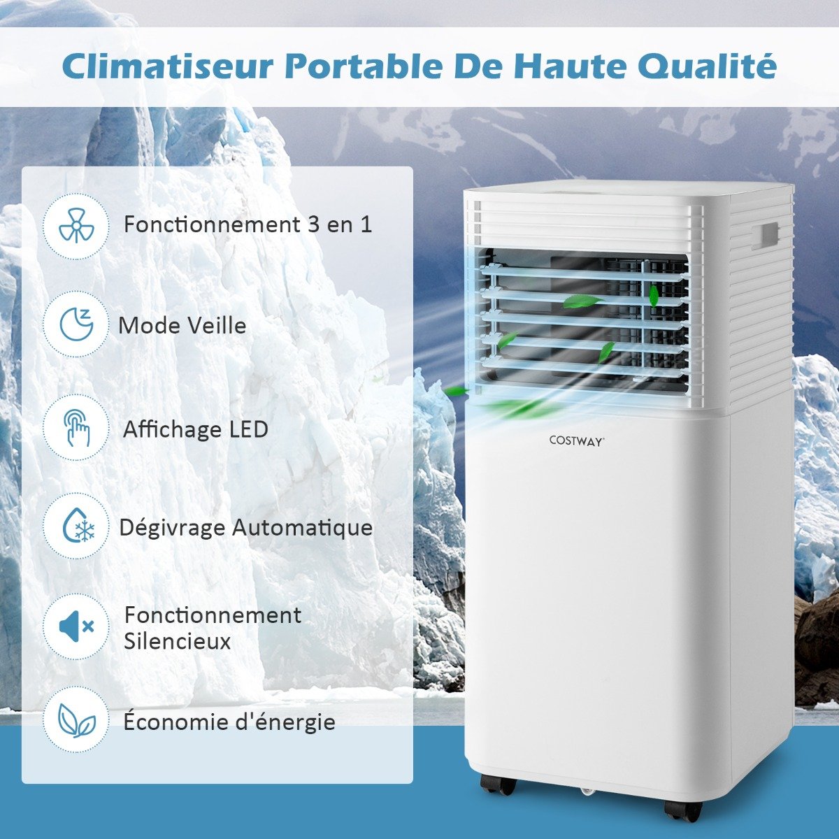 Climatiseur Mobile 4 en 1 Refroidissement Déshumidification Ventilateur 7000BTU 2 Vitesses – Image 9