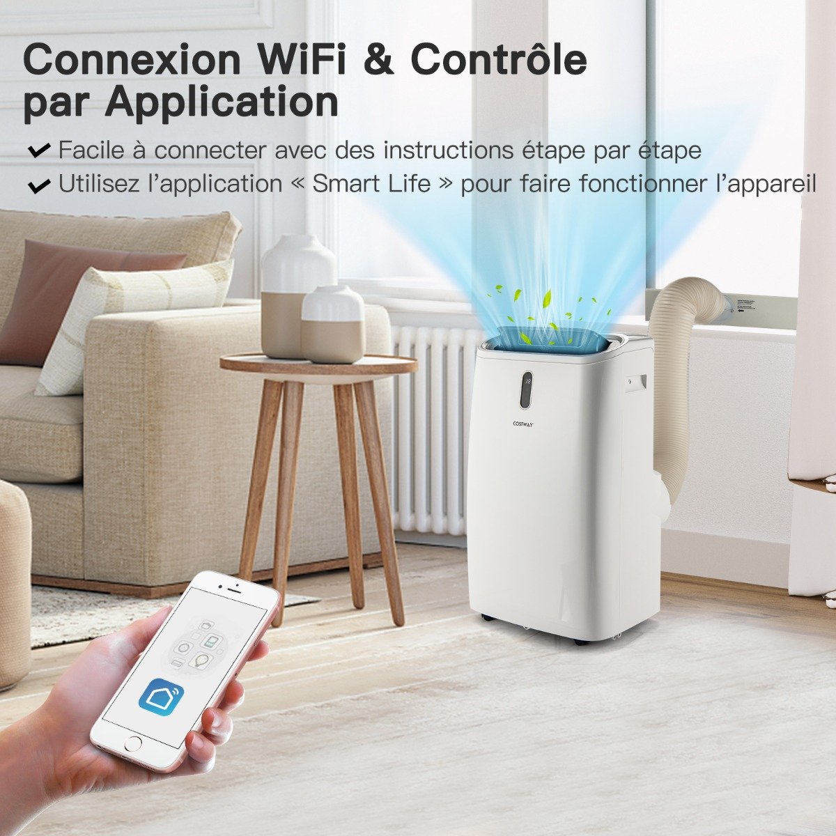 5 en 1 Climatiseur Mobile 16 à 32℃ 16000BTU R290 4 Modes Ventilateur Déshumidificateur Rafraîchisseur et Chauffage Blanc – Image 5