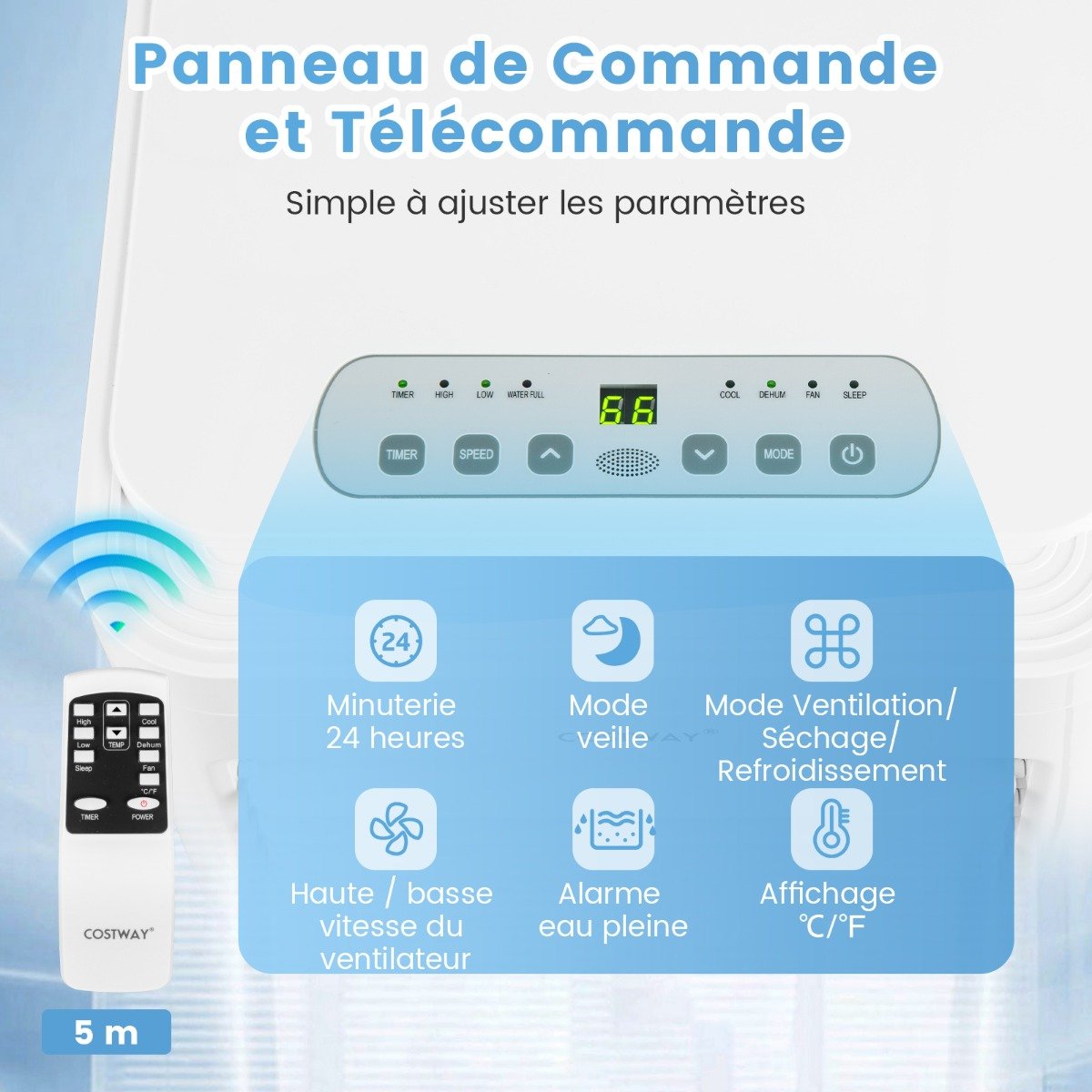 Climatiseur Mobile 4 en 1 Silencieux 9000BTU Rafraîchisseur Ventilateur Déshumidificateur 20L/Jour Mode Nuit 17 à 30℃ – Image 3