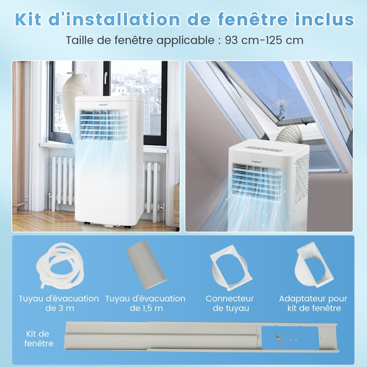 Climatiseur Mobile 4 en 1 Silencieux 9000BTU Rafraîchisseur Ventilateur Déshumidificateur 20L/Jour Mode Nuit 17 à 30℃ – Image 5