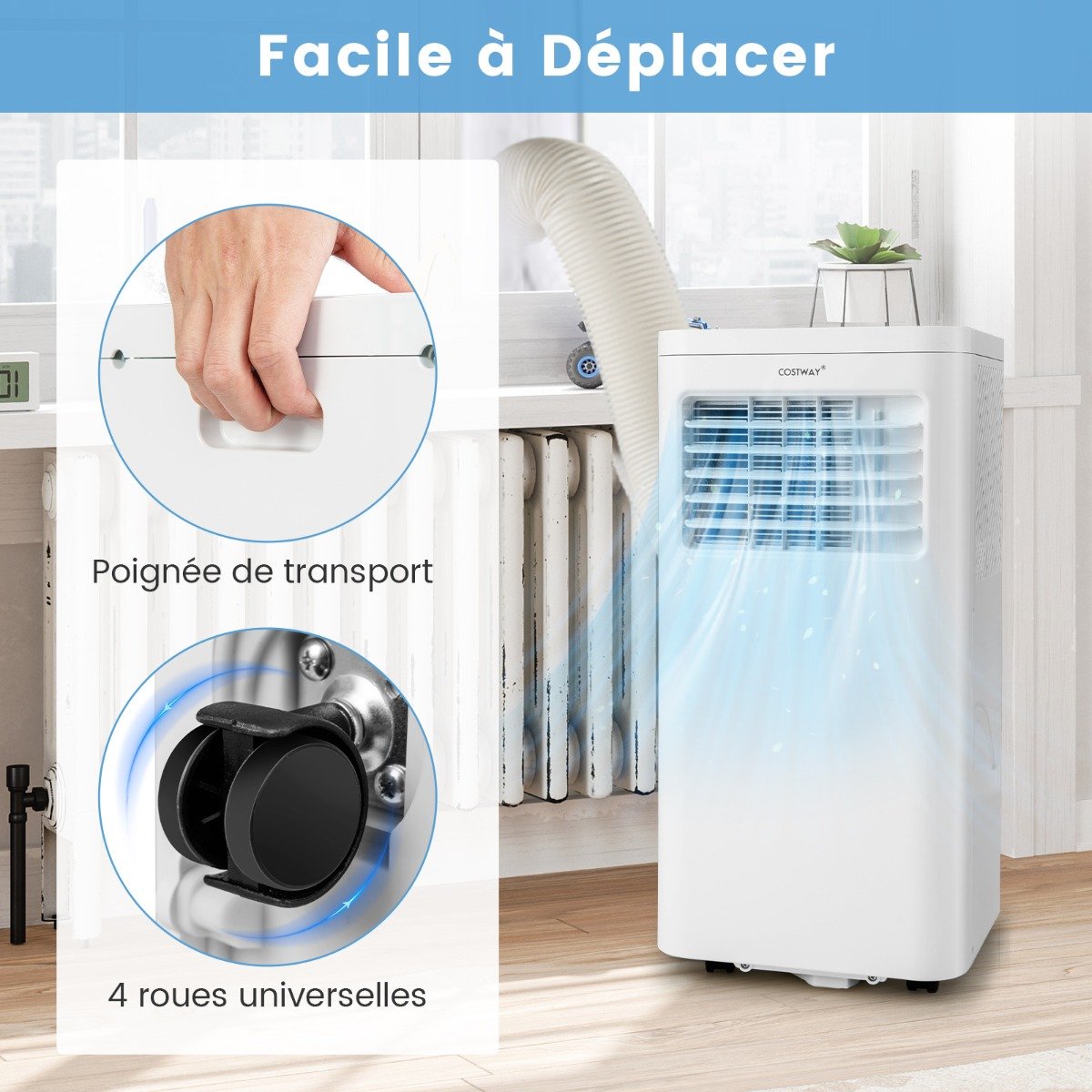 Climatiseur Mobile 4 en 1 Silencieux 9000BTU Rafraîchisseur Ventilateur Déshumidificateur 20L/Jour Mode Nuit 17 à 30℃ – Image 7