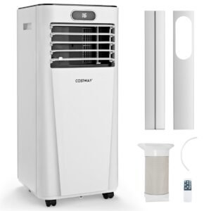 Climatiseur Mobile 4 en 1 Rafraîchissement Déshumidification Ventilateur 7000BTU avec 2 Ecrans LED Mode Veille 25㎡Minuterie