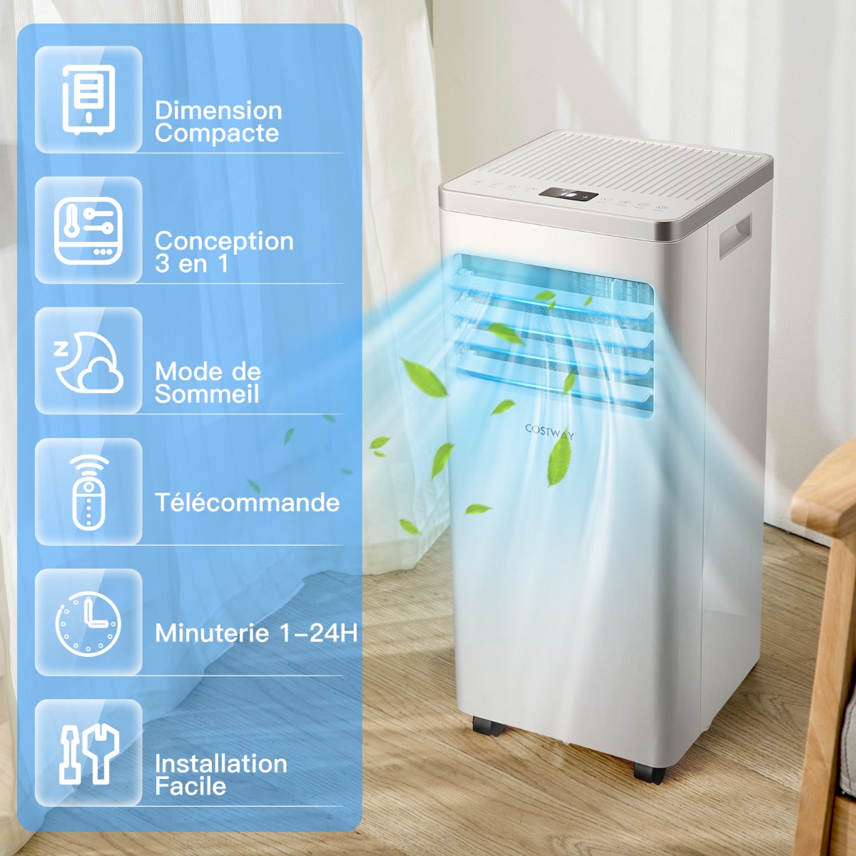 4 en 1 Climatiseur Mobile 7000BTU 2 Vitesses de Ventilateur Mode Veille Minuterie 24h Verrouillage Enfant Affichage LED 25㎡ – Image 3