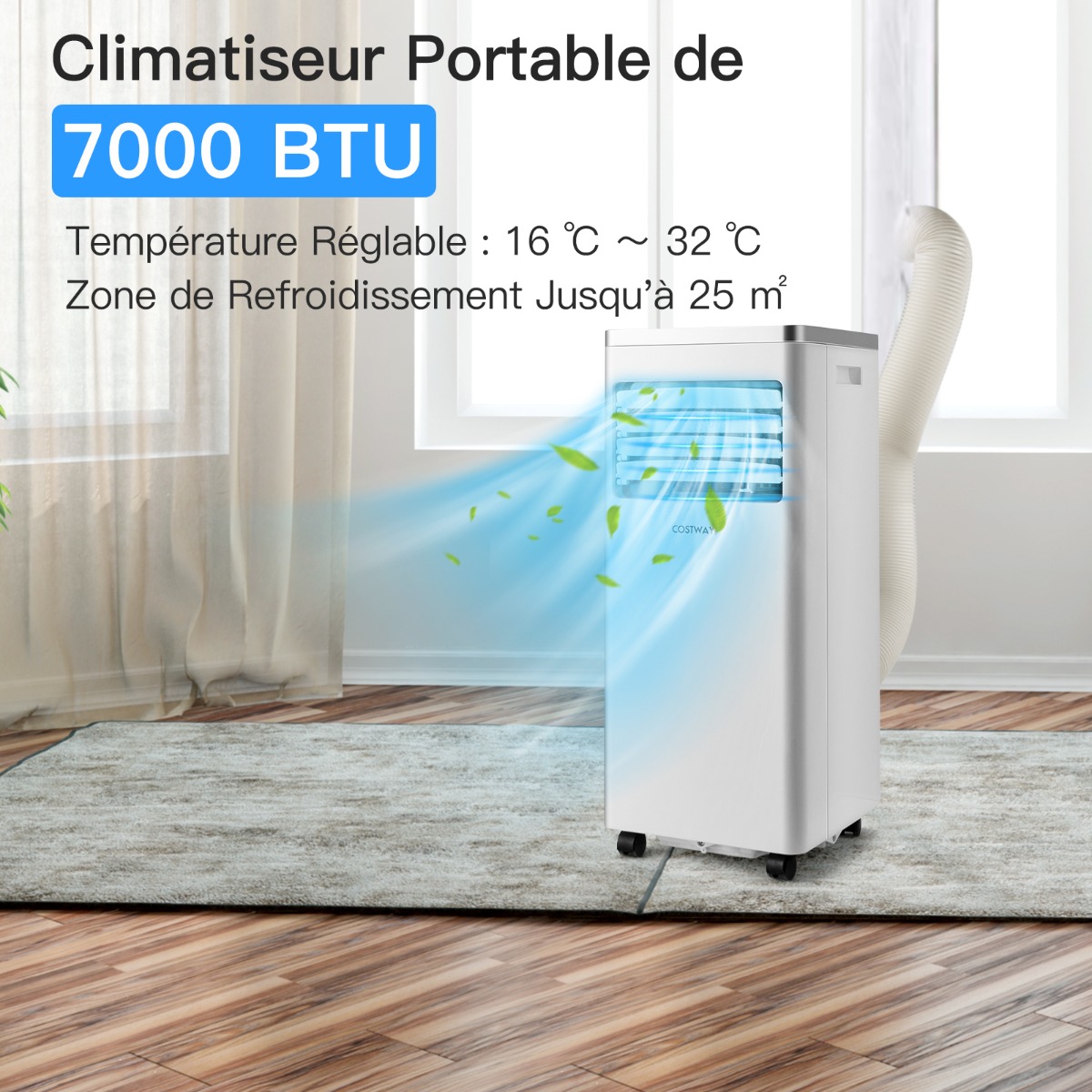 4 en 1 Climatiseur Mobile 7000BTU 2 Vitesses de Ventilateur Mode Veille Minuterie 24h Verrouillage Enfant Affichage LED 25㎡ – Image 8