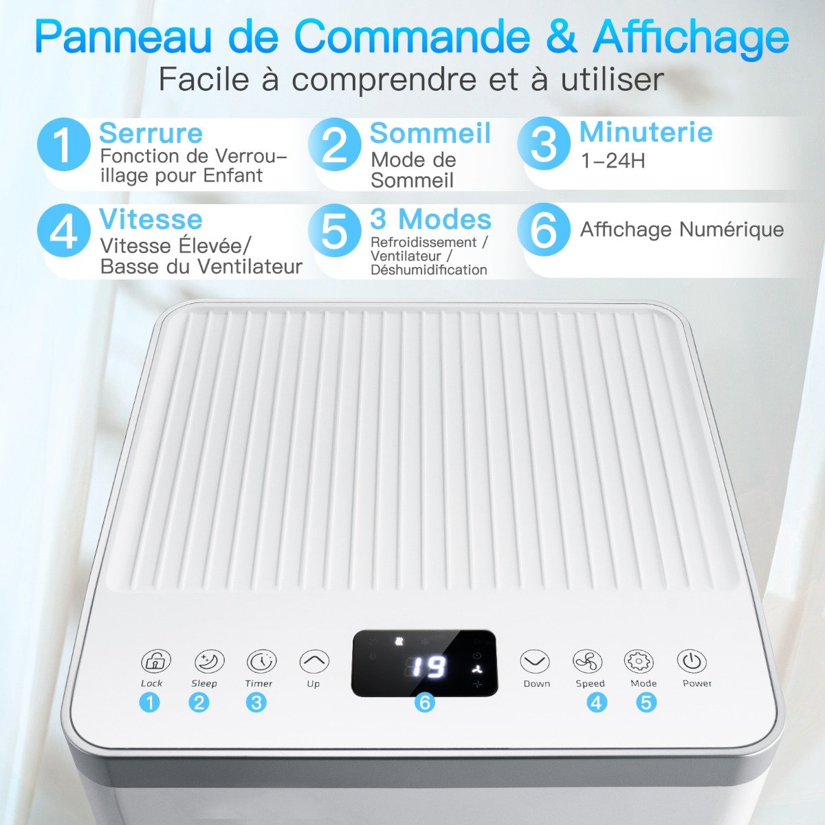 4 en 1 Climatiseur Mobile 7000BTU 2 Vitesses de Ventilateur Mode Veille Minuterie 24h Verrouillage Enfant Affichage LED 25㎡ – Image 4