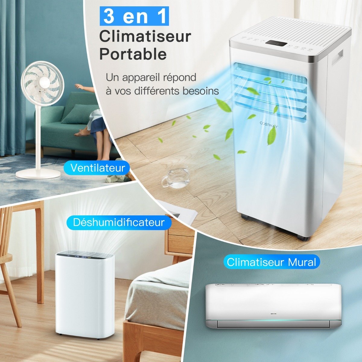 4 en 1 Climatiseur Mobile 7000BTU 2 Vitesses de Ventilateur Mode Veille Minuterie 24h Verrouillage Enfant Affichage LED 25㎡ – Image 5
