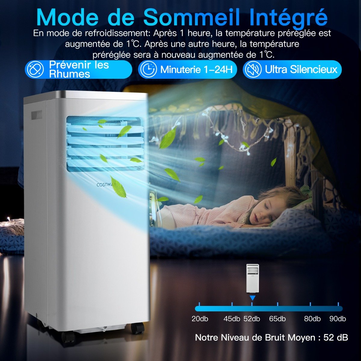 4 en 1 Climatiseur Mobile 7000BTU 2 Vitesses de Ventilateur Mode Veille Minuterie 24h Verrouillage Enfant Affichage LED 25㎡ – Image 6