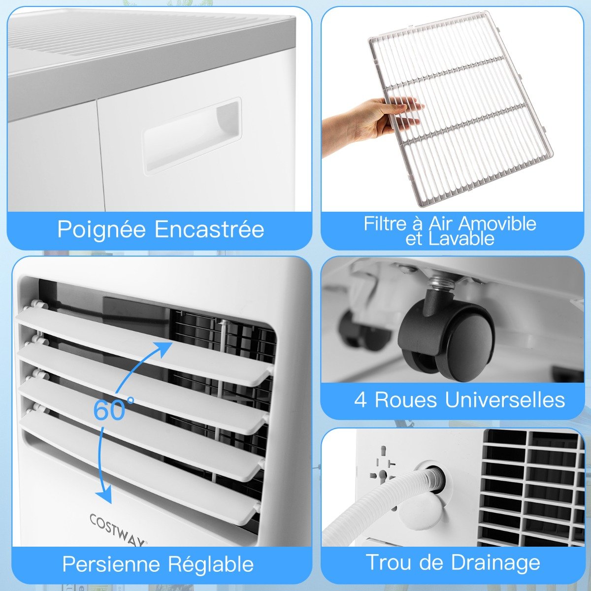 4 en 1 Climatiseur Mobile 7000BTU 2 Vitesses de Ventilateur Mode Veille Minuterie 24h Verrouillage Enfant Affichage LED 25㎡ – Image 9