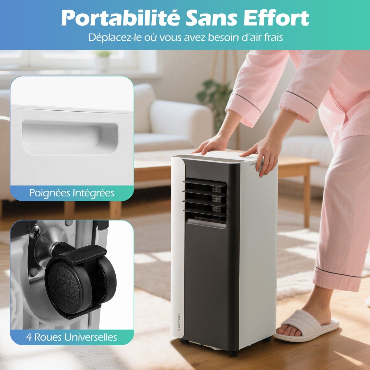 Climatiseur Portatif 7000 BTU Refroidissement 3 en 1 avec Ventilateur & Déshumidificateur pour Pièces jusqu'à 28㎡ Silencieuse Noir – Image 2
