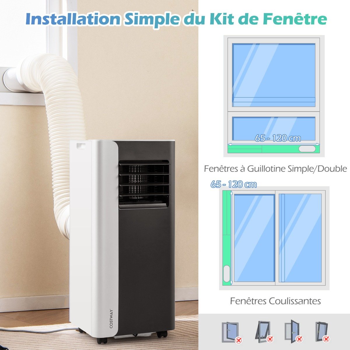 Climatiseur Portatif 7000 BTU Refroidissement 3 en 1 avec Ventilateur & Déshumidificateur pour Pièces jusqu'à 28㎡ Silencieuse Noir – Image 7