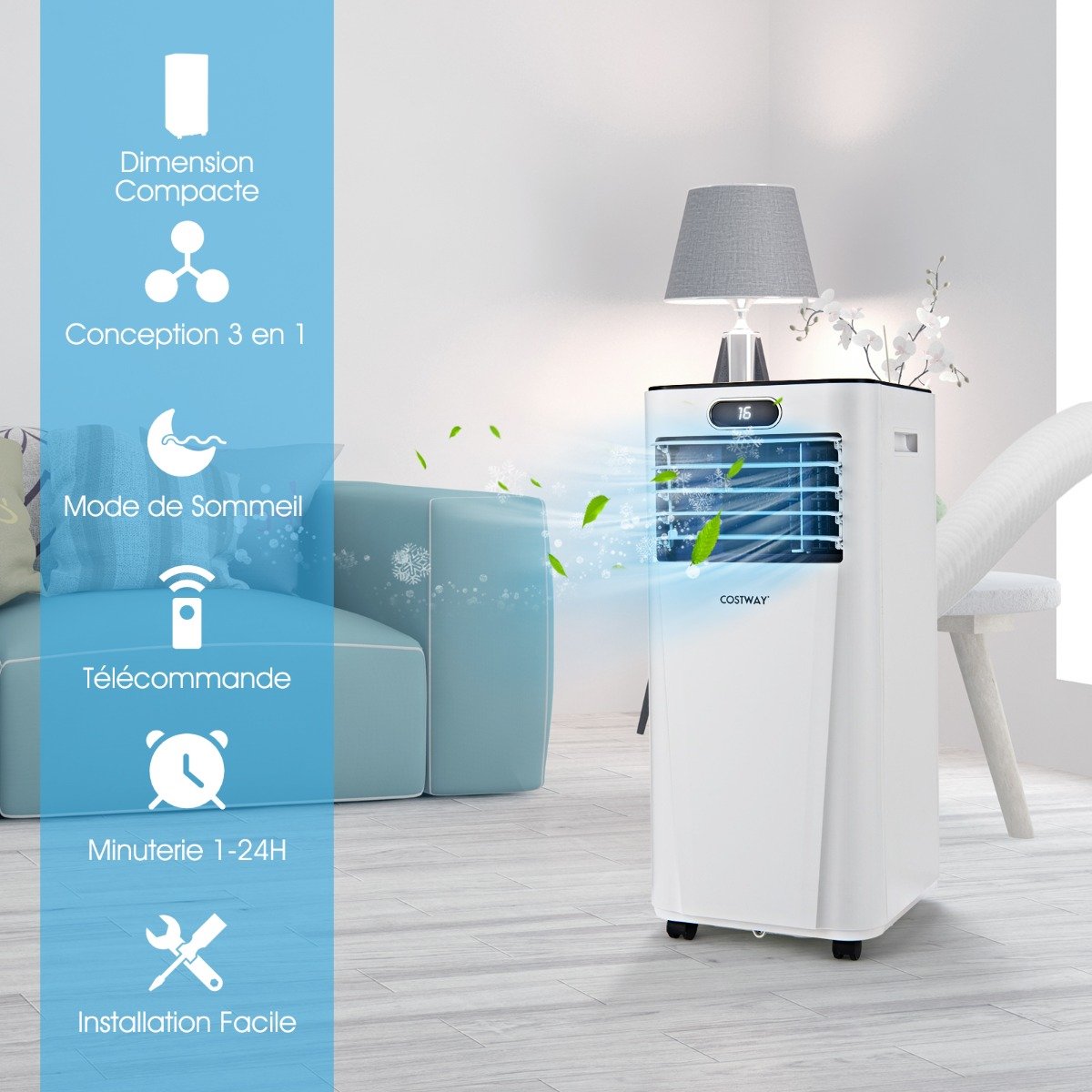 Climatiseur Portable avec Télécommande Climatisation 4 en 1 avec Rafraîchissement Déshumidification Ventilateur et Mode Veille 2,6 kW rafraîchit jusqu'à 30㎡ – Image 4