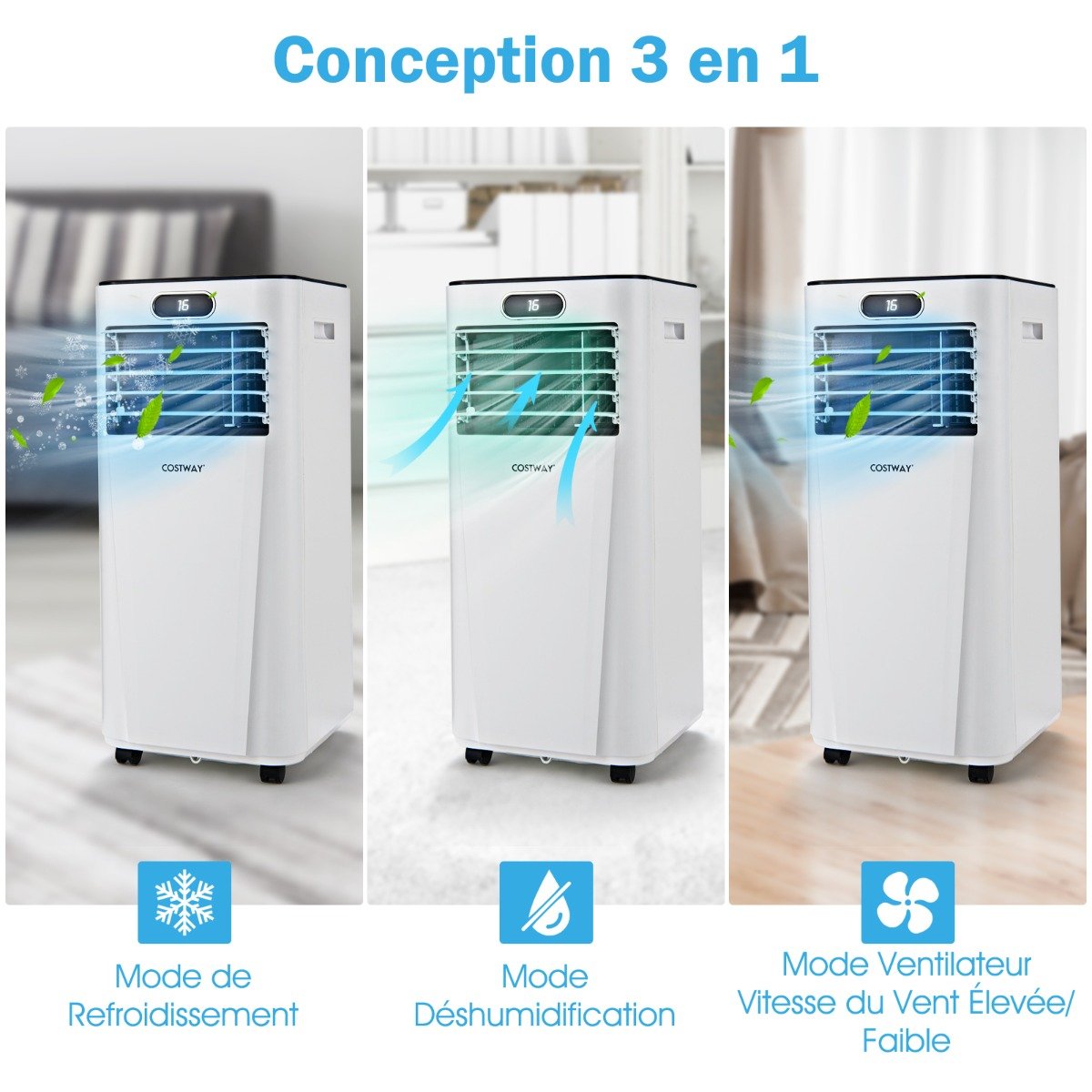 Climatiseur Portable avec Télécommande Climatisation 4 en 1 avec Rafraîchissement Déshumidification Ventilateur et Mode Veille 2,6 kW rafraîchit jusqu'à 30㎡ – Image 6