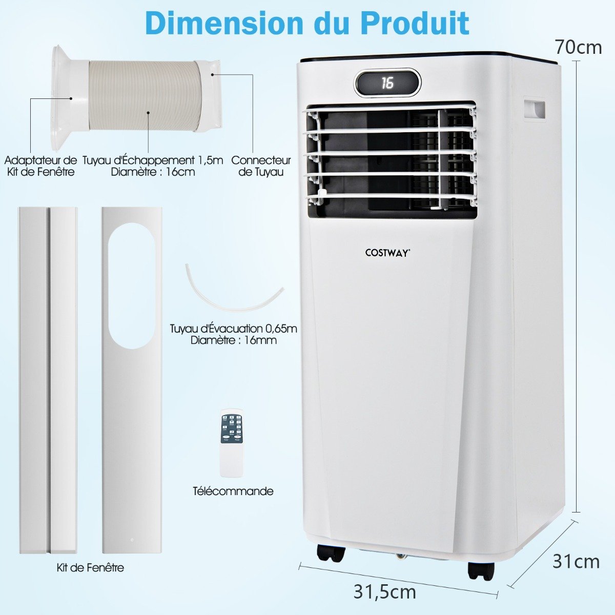 Climatiseur Portable avec Télécommande Climatisation 4 en 1 avec Rafraîchissement Déshumidification Ventilateur et Mode Veille 2,6 kW rafraîchit jusqu'à 30㎡ – Image 9