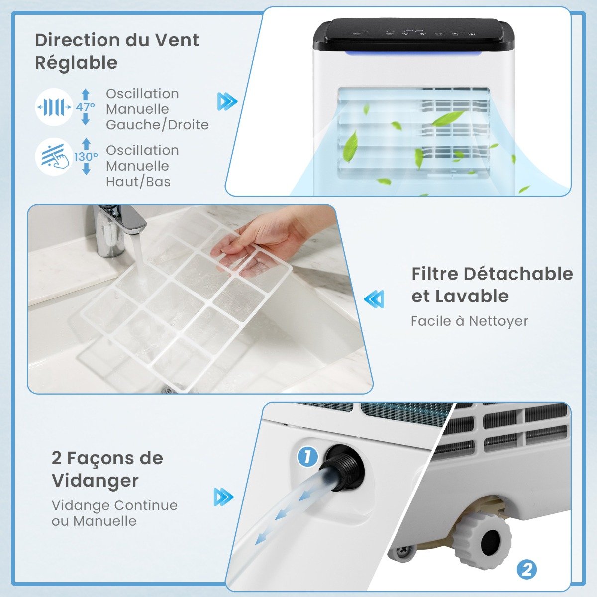 Climatiseur Portable 9000BTU Unité 4 en 1 avec Refroidissement Ventilateur Chauffage et Déshumidificateur Compatible Wi-Fi Blanc – Image 3