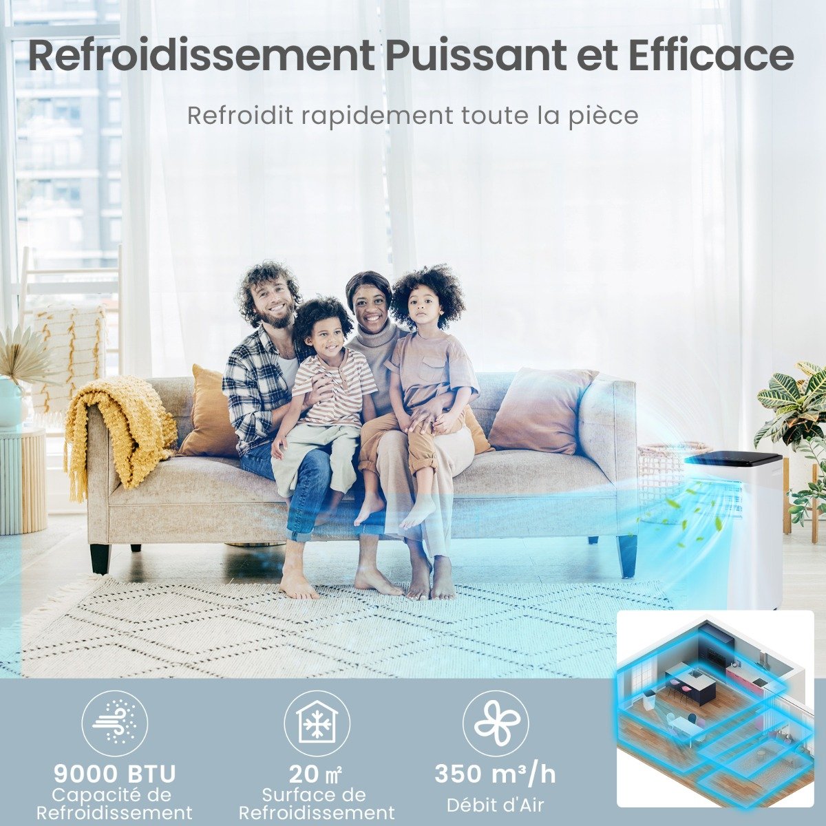 Climatiseur Portable 9000BTU Unité 4 en 1 avec Refroidissement Ventilateur Chauffage et Déshumidificateur Compatible Wi-Fi Blanc – Image 5