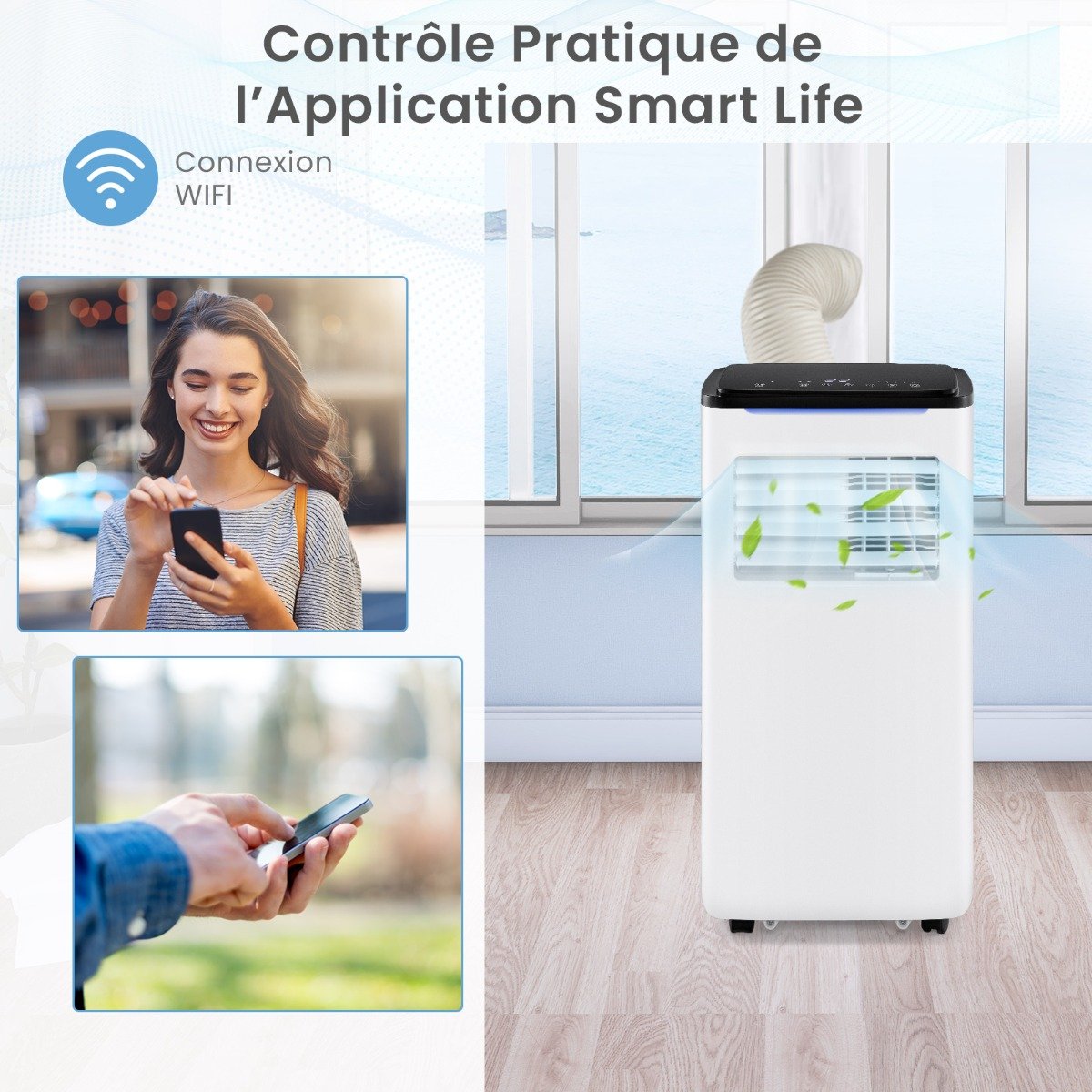 Climatiseur Portable 9000BTU Unité 4 en 1 avec Refroidissement Ventilateur Chauffage et Déshumidificateur Compatible Wi-Fi Blanc – Image 6