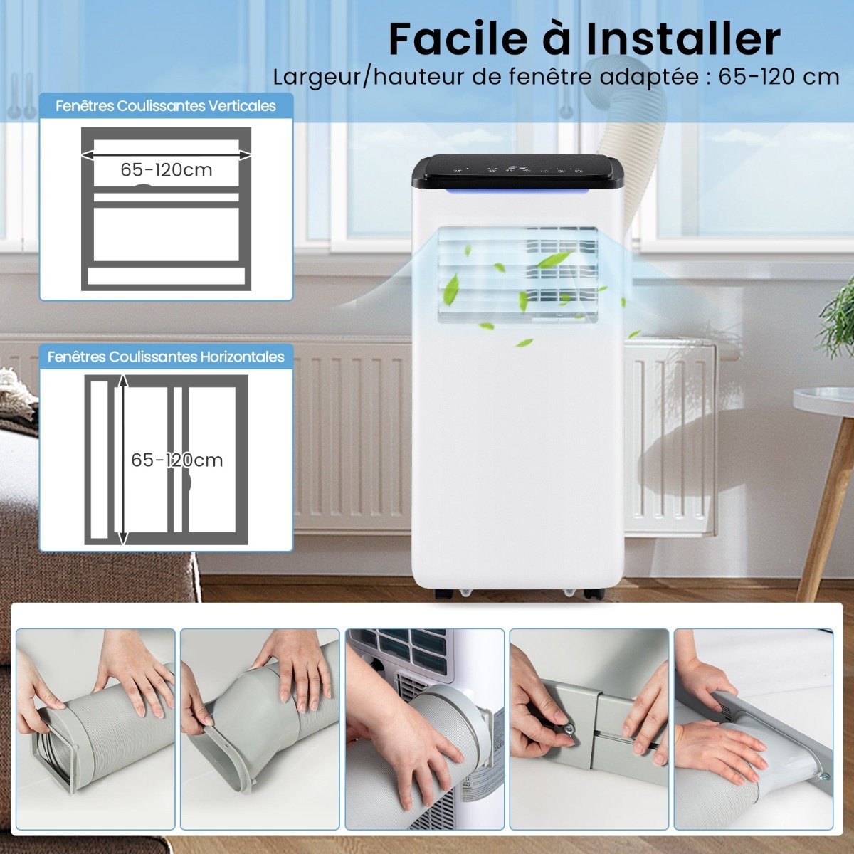 Climatiseur Portable 9000BTU Unité 4 en 1 avec Refroidissement Ventilateur Chauffage et Déshumidificateur Compatible Wi-Fi Blanc – Image 9